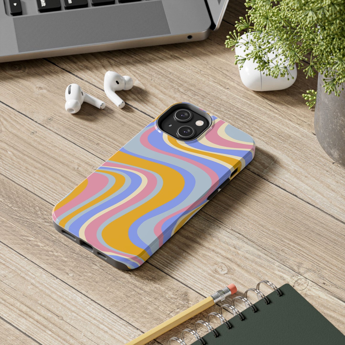 Groovy Pastel Waves iPhone Case – 70s-Inspired Design with Dual-Layer Protection