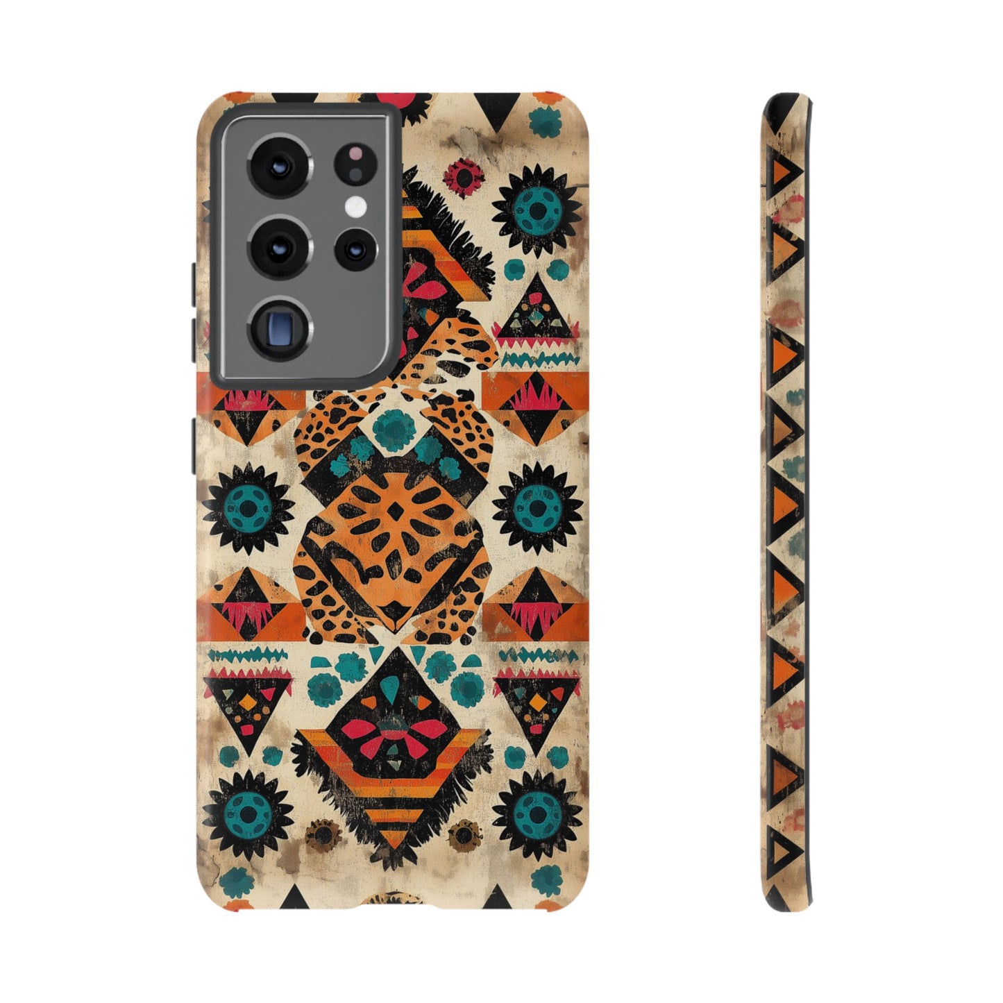 Bohemian Leopard & Tribal Floral Tough Samsung Galaxy Case – Vibrant Eclectic Design, Dual-Layer Protection