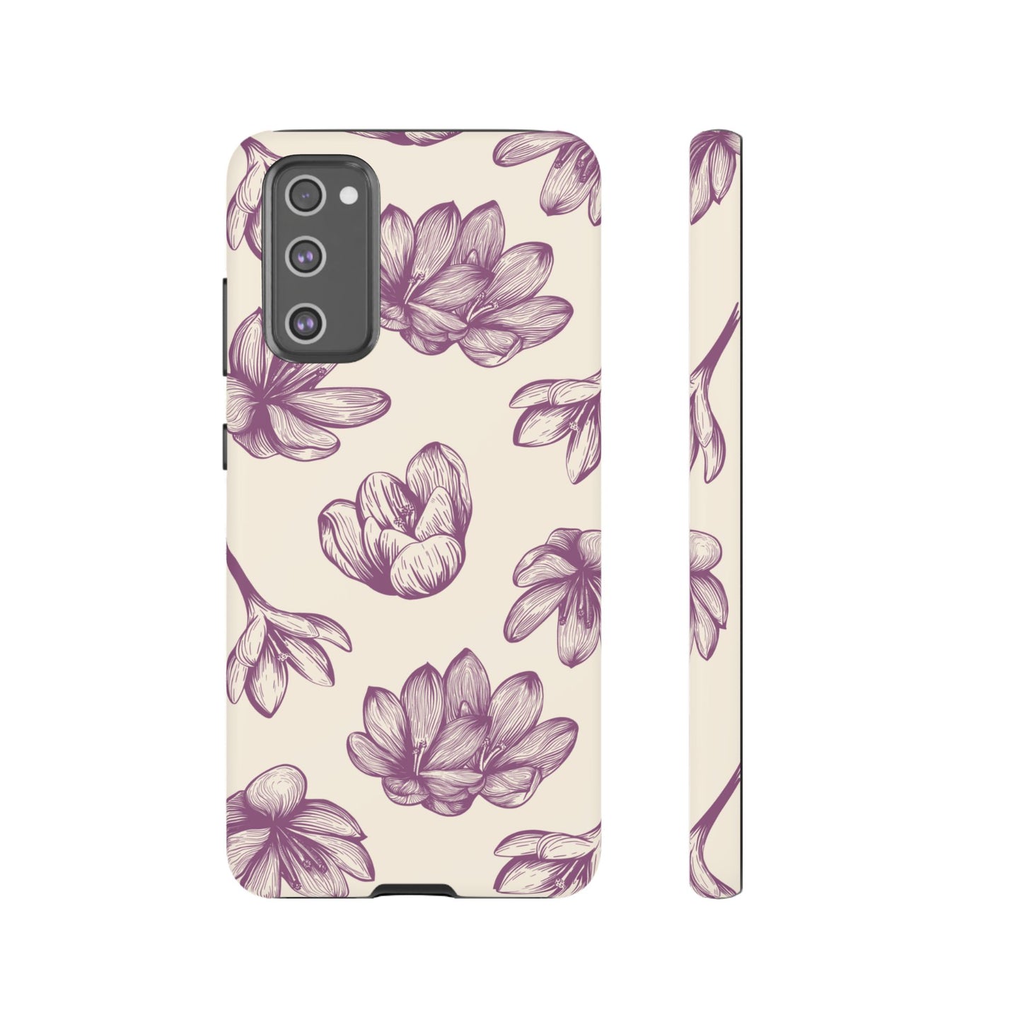 Vintage Botanical Floral Tough Samsung Galaxy  Case – Hand-Drawn Purple Flowers, Shockproof Design