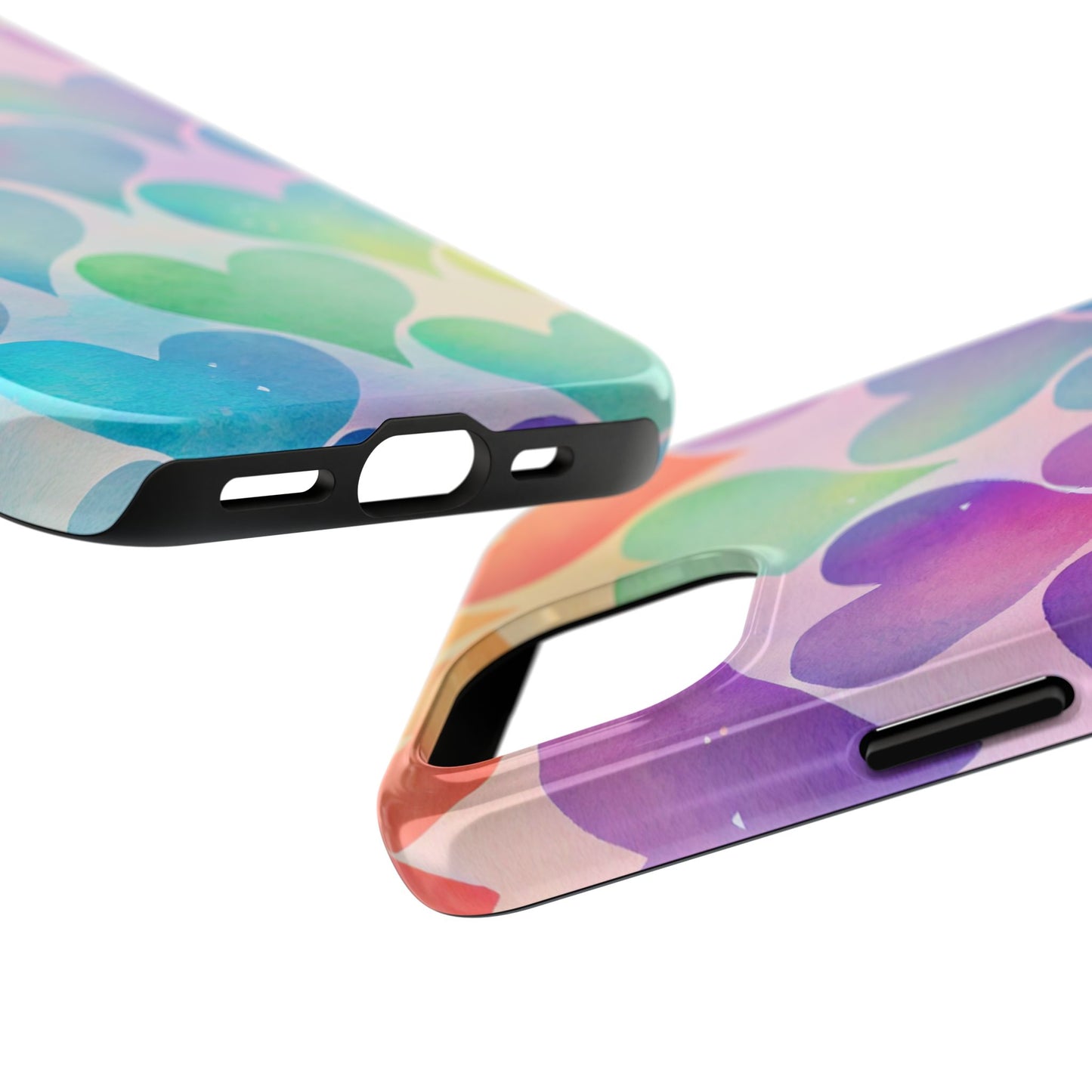 Rainbow Hearts Watercolor iPhone Case – Slim Design, Glossy Finish