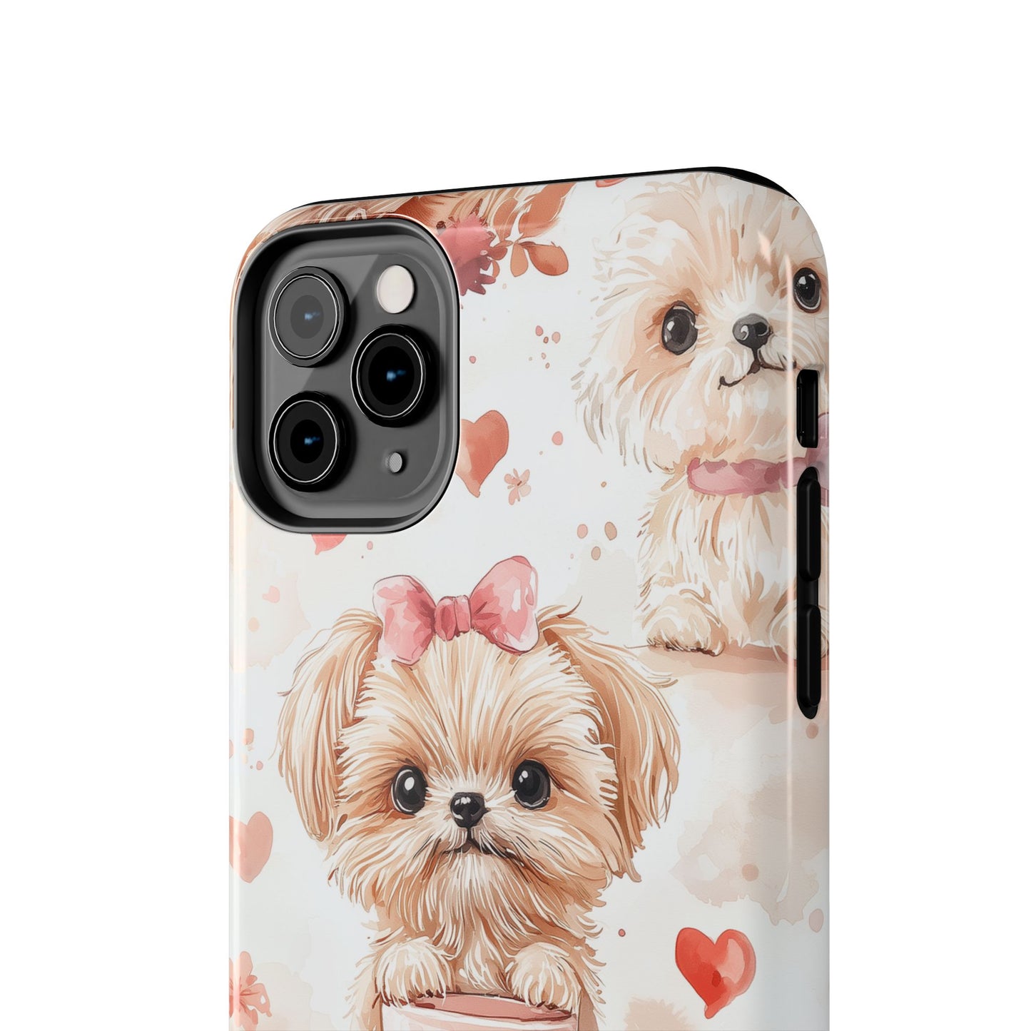 Puppies & Heart Mugs iPhone Case – Sweet Dog & Floral Design, Shockproof & Slim - BOGO Cases