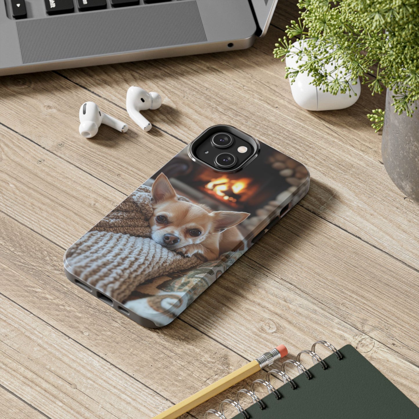 Relaxing Chihuahua by Fireplace iPhone Case – Warm and Stylish Protection