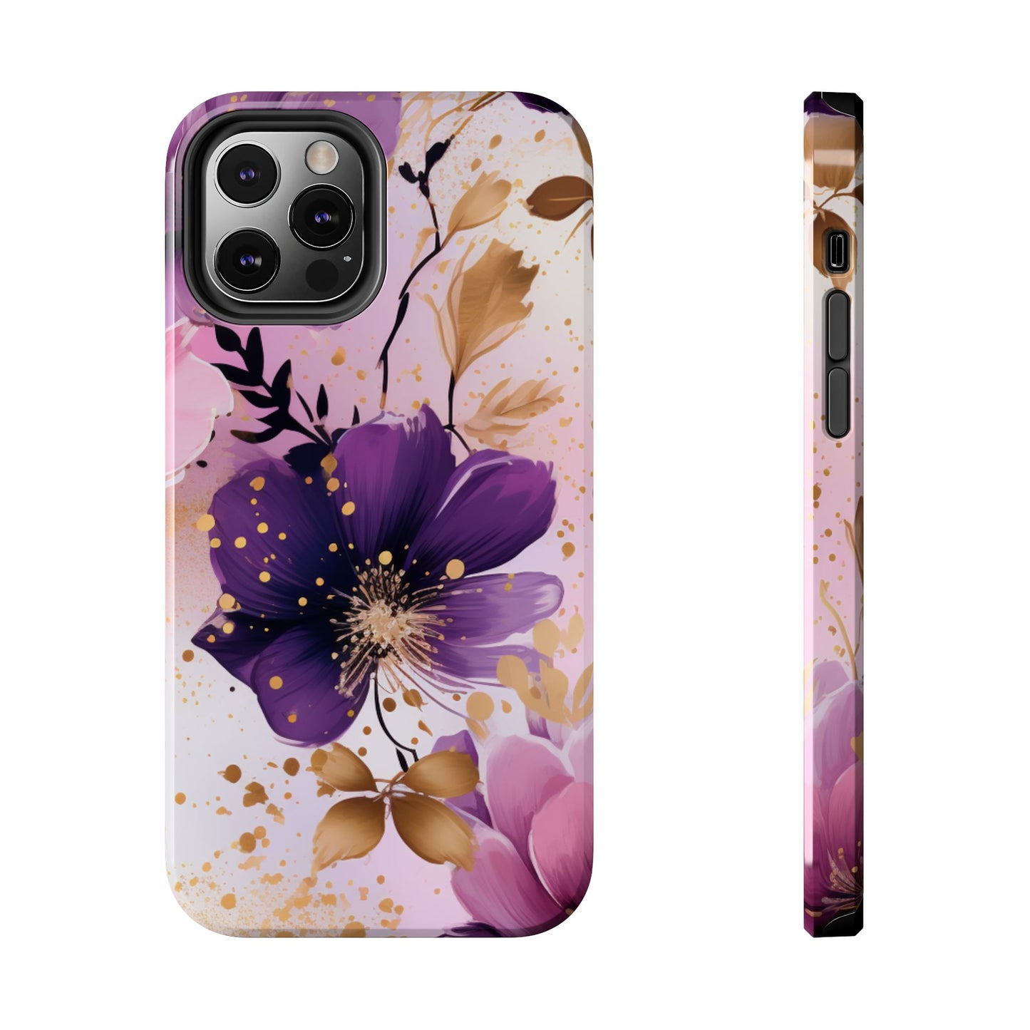 Elegant Purple & Gold Floral iPhone Case - Luxe Flower Design