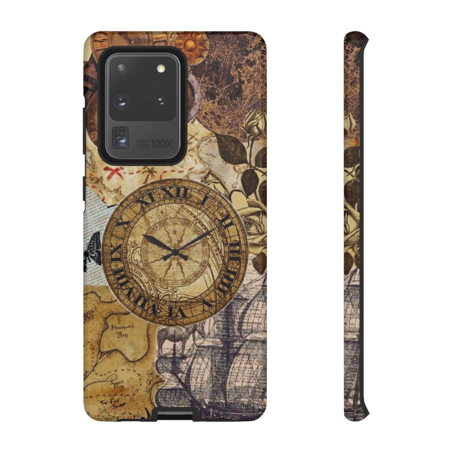Steampunk Vintage Adventure Samsung Galaxy Case – Dual-Layer Protection with Antique Map and Clock Design