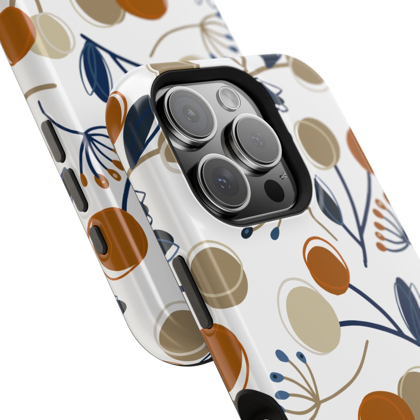 Modern Botanical Berries Tough MagSafe iPhone Case – Earthy Tones & Navy Accents, Shock-Resistant