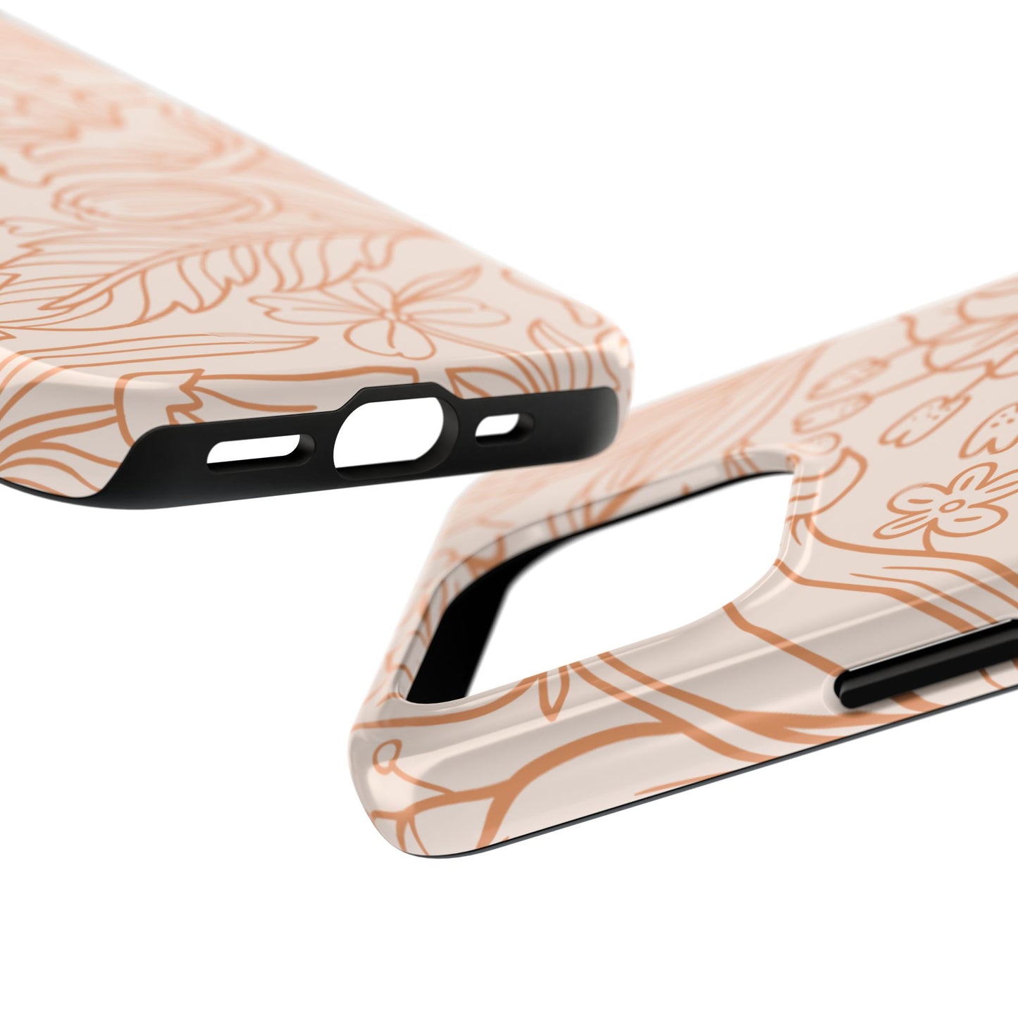 Soft Terracotta Floral Line Art Tough iPhone Case – Minimalist Botanical Design with Dual-Layer Protection