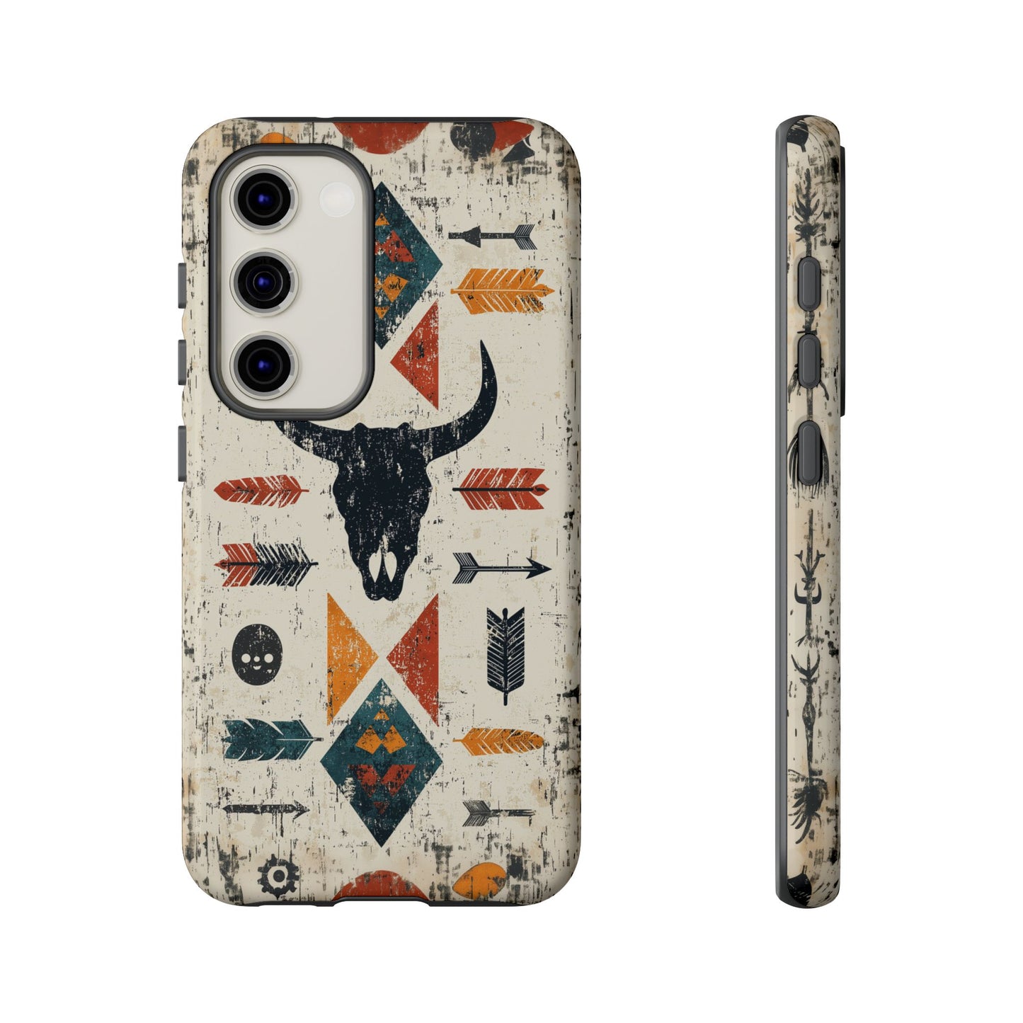 Tribal Bull Skull & Arrows Tough Samsung Galaxy Case – Rustic Western Design, Dual-Layer Protection