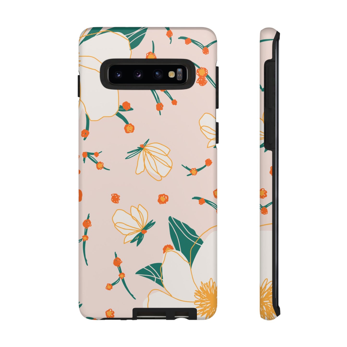 Elegant Magnolia Blossom Tough Samsung Galaxy Case – Soft Blush Background, Shock-Resistant Design