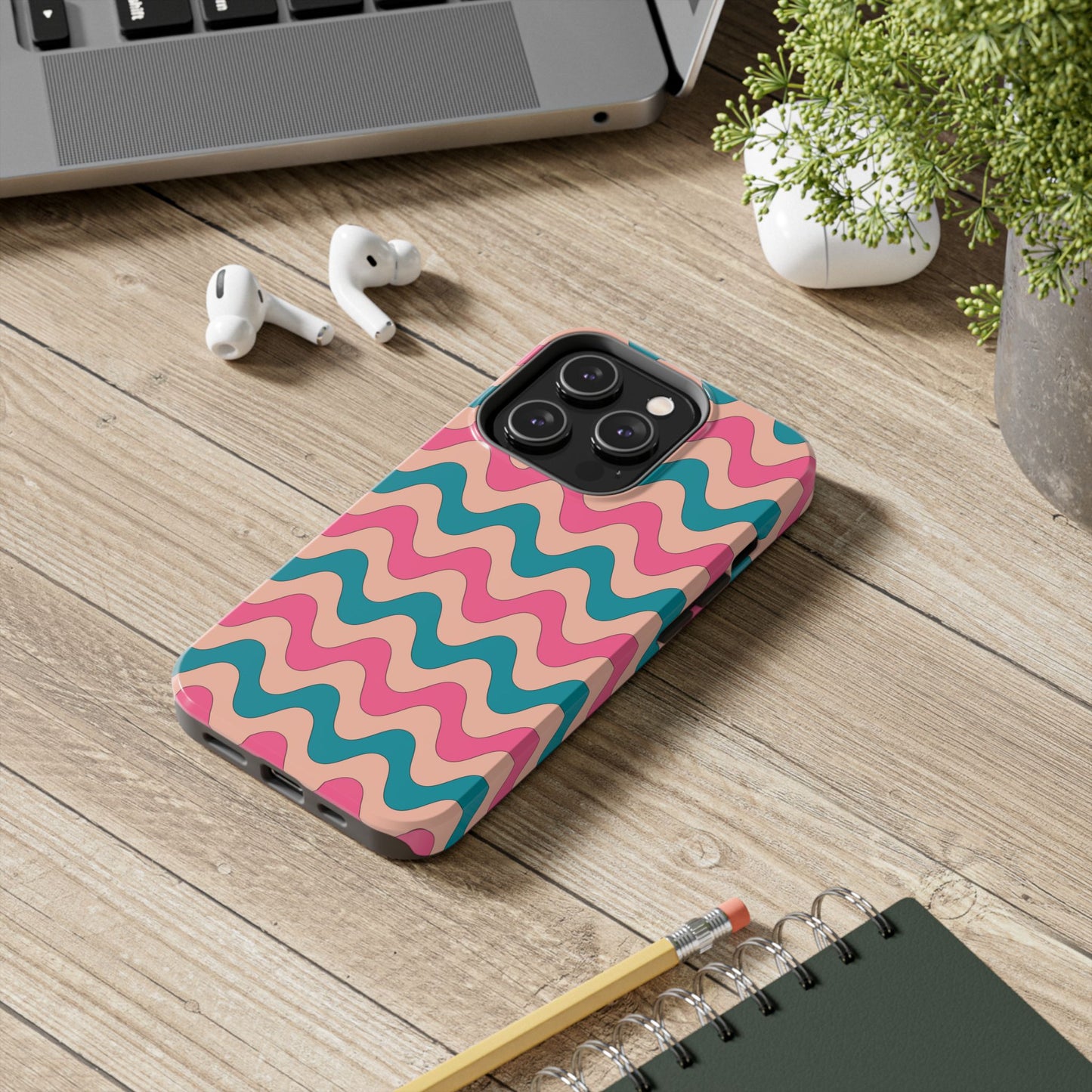 Retro Waves Pattern iPhone Case – Shockproof Design with Dual-Layer Protection