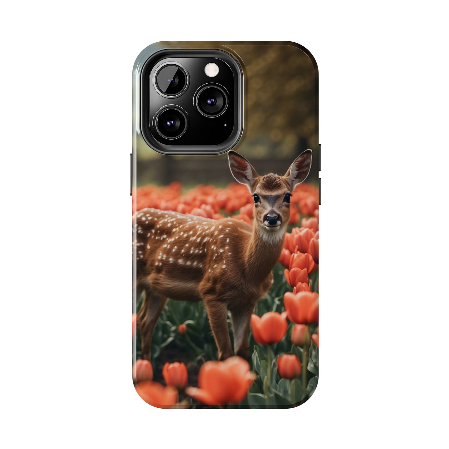 Fawn Among Tulips iPhone Case
