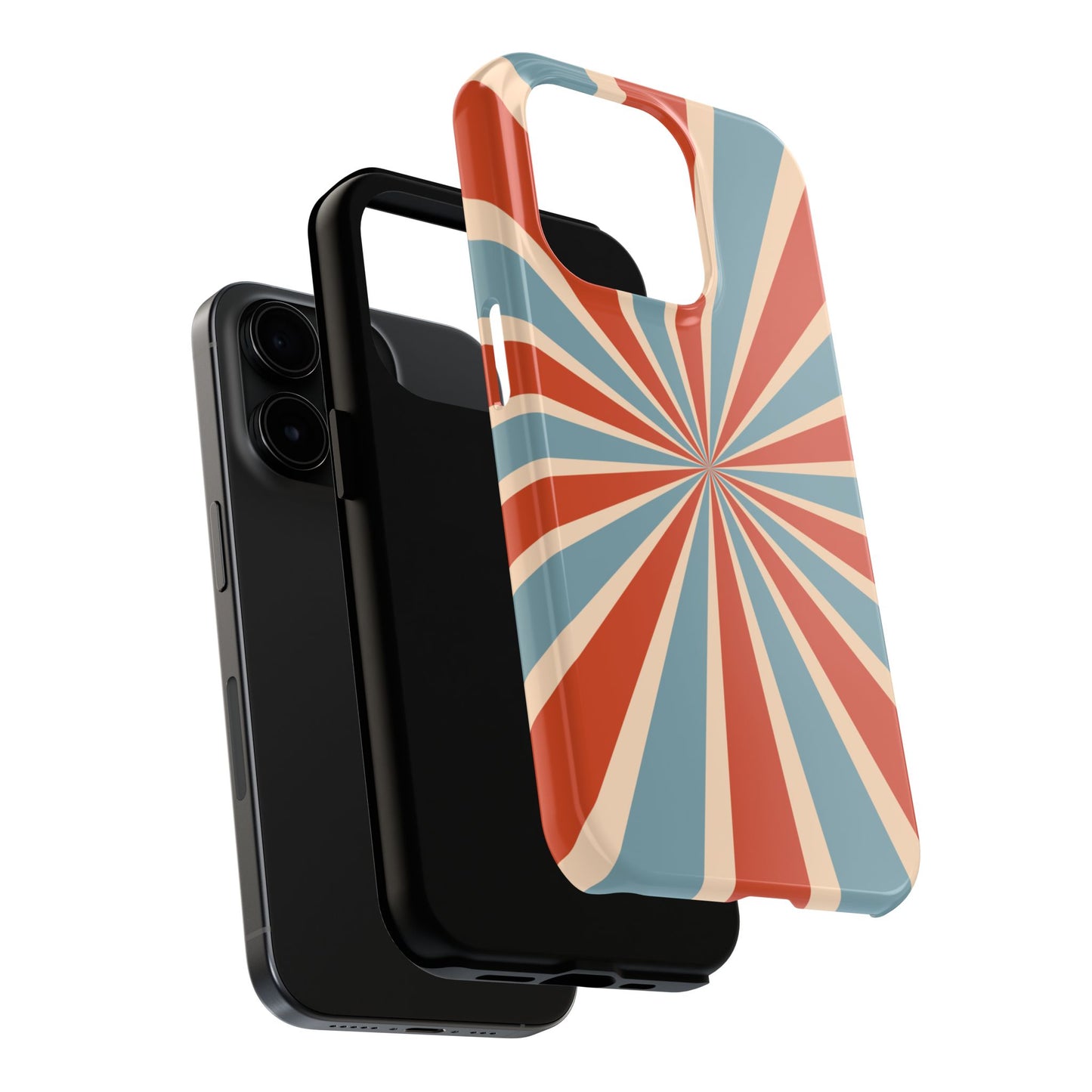 Vintage Blue & Red Sunburst iPhone Case – Bold Geometric Pattern, Shock-Resistant Cover