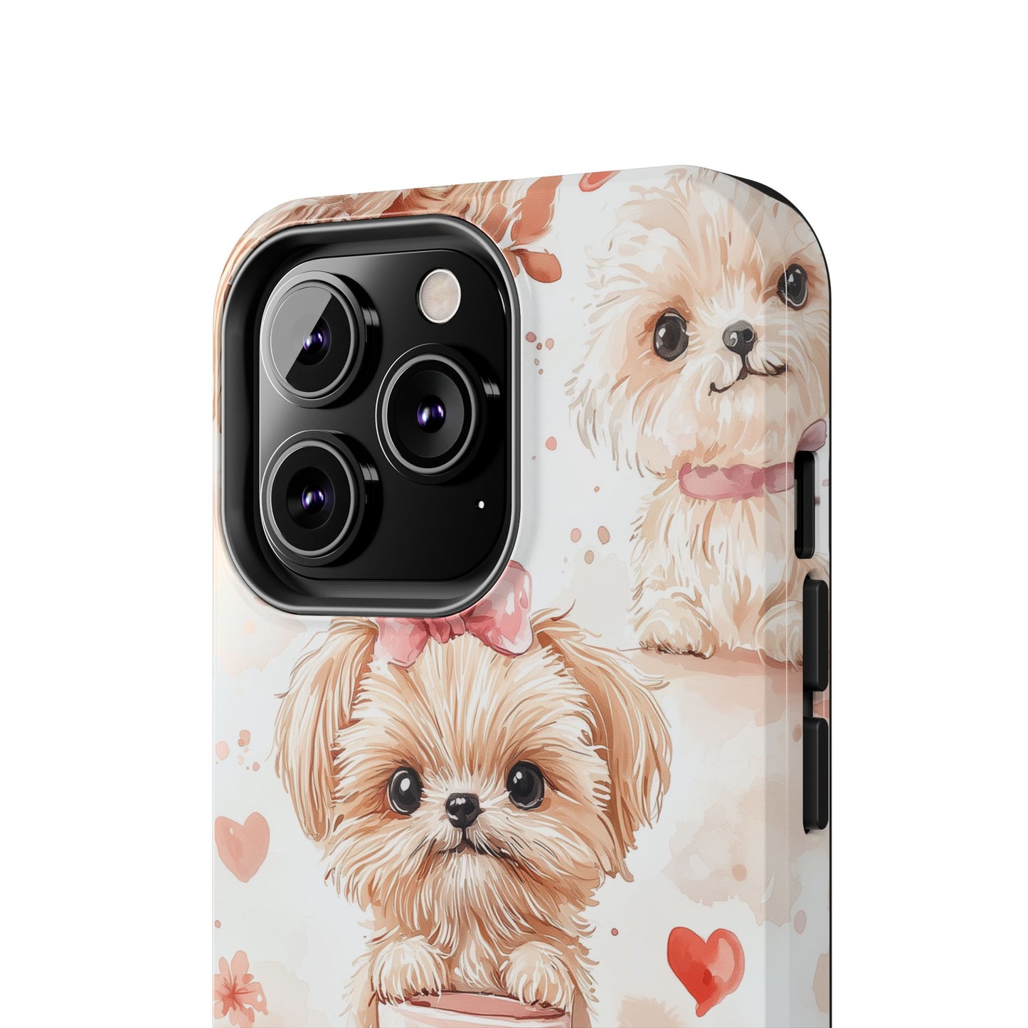Puppies & Heart Mugs iPhone Case – Sweet Dog & Floral Design, Shockproof & Slim - BOGO Cases