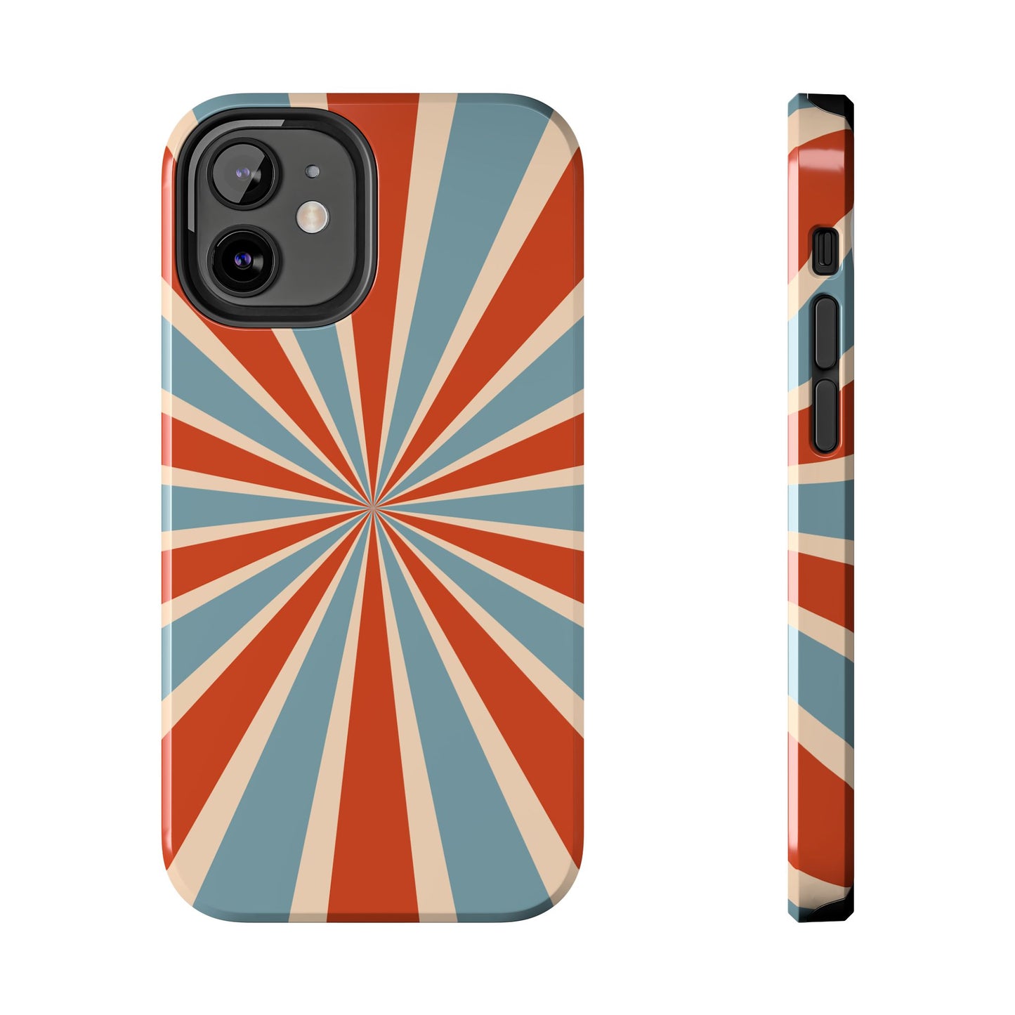 Vintage Blue & Red Sunburst iPhone Case – Bold Geometric Pattern, Shock-Resistant Cover