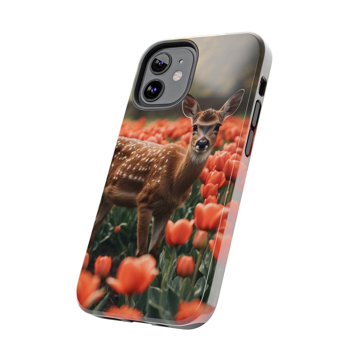 Fawn Among Tulips iPhone Case