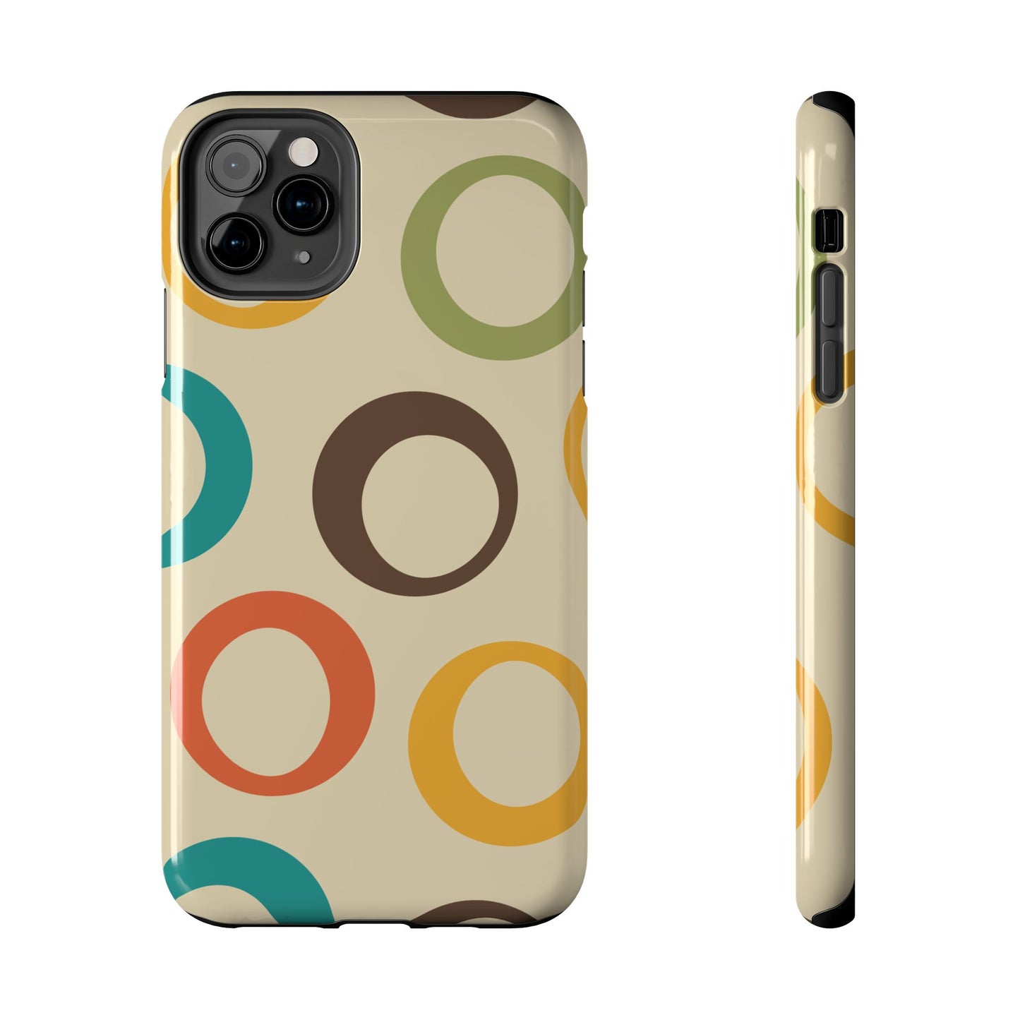 Retro Colorful Rings iPhone Case – Shockproof, Matte Finish, Dual-Layer Protection