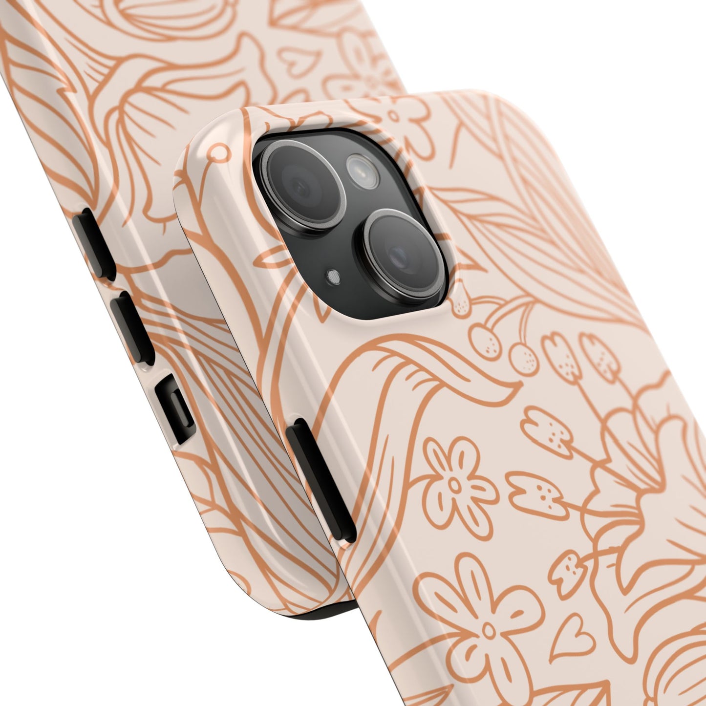 Soft Terracotta Floral Line Art Tough iPhone Case – Minimalist Botanical Design with Dual-Layer Protection
