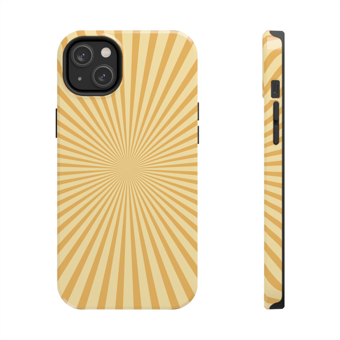 Golden Sunburst iPhone Case – Retro Radiant Design with Dual-Layer Protection