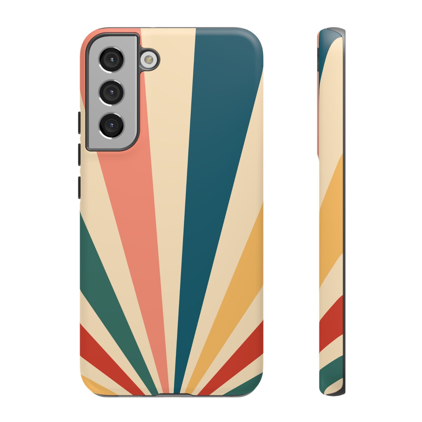 Retro Sunbeam Samsung Galaxy Case – 70s-Inspired Radiating Stripes in Coral, Teal, and Mustard