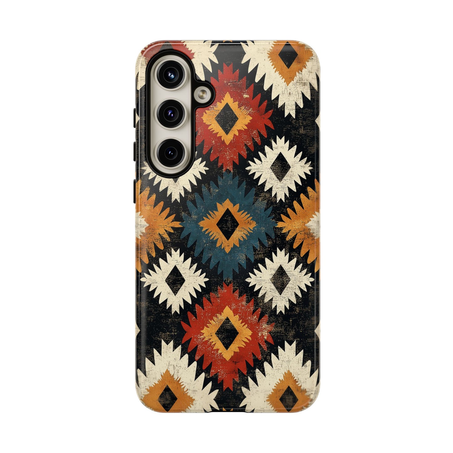 Rustic Tribal Sunburst Tough Samsung Galaxy  Case – Vibrant Geometric Design, Dual-Layer Protection