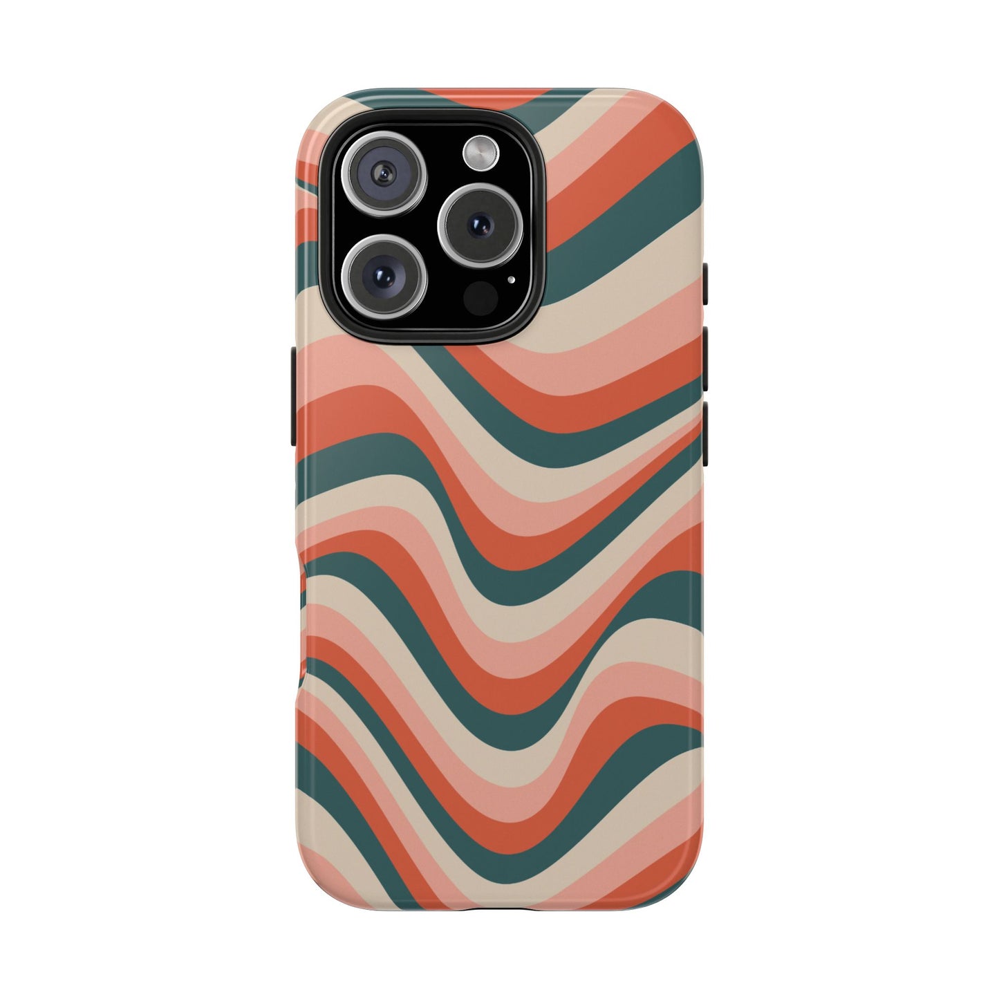 Groovy Waves iPhone Case – Retro 70s-Inspired Stripes in Coral, Cream, and Teal