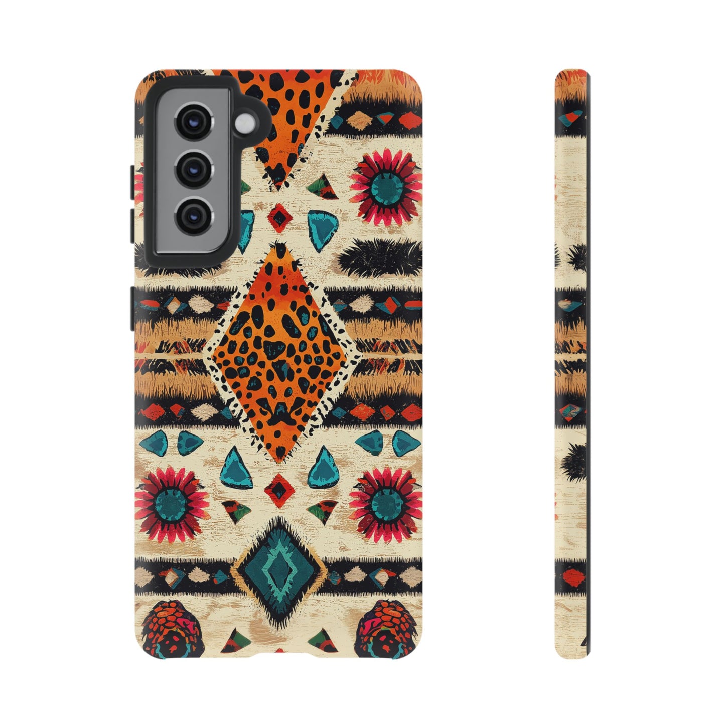 Wild Boho Leopard Print & Floral Tough Samsung Galaxy  Case – Eclectic Tribal Design, Dual-Layer Protection