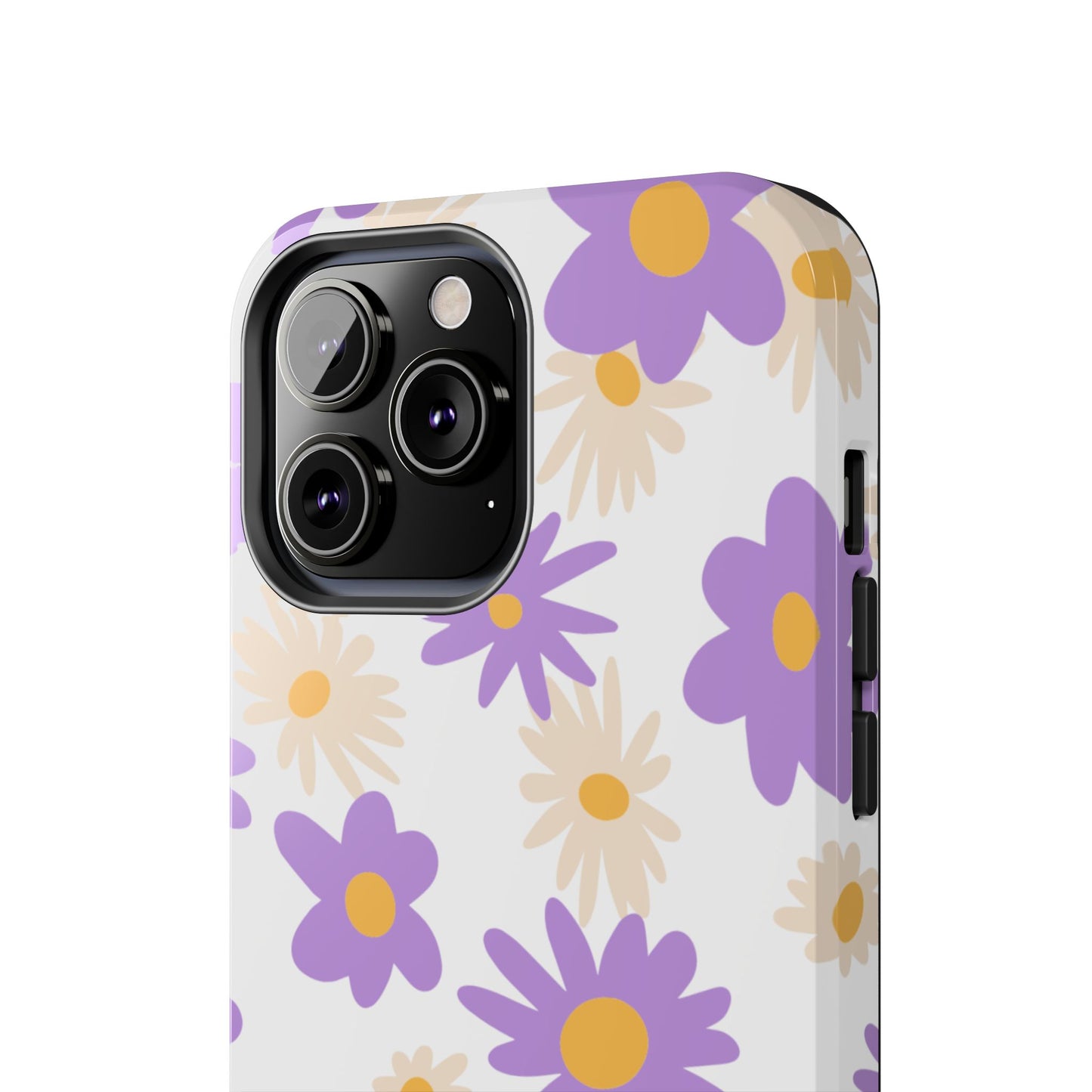 Retro Daisy Flower iPhone Case – Pastel Purple & Cream Floral Design with Matte Finish