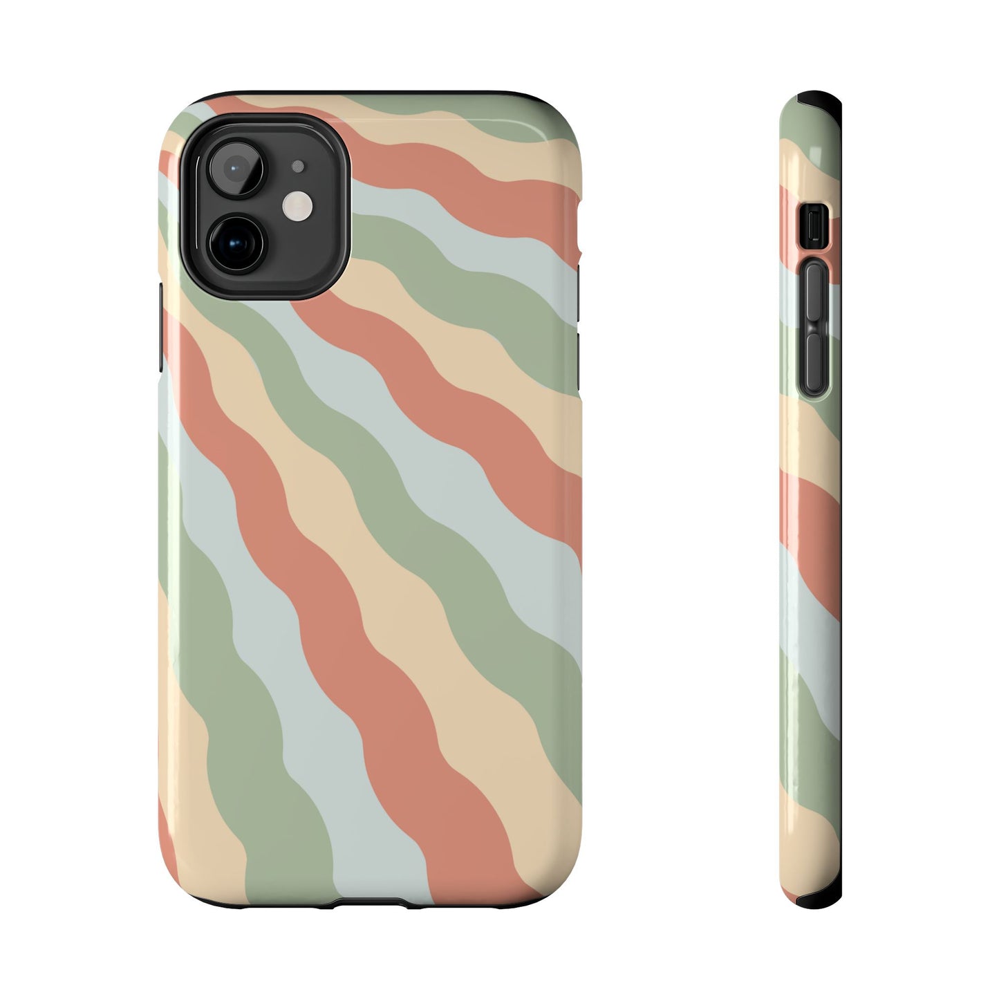 Earthy Retro Waves iPhone Case – 70s-Inspired Wavy Stripes in Soft Green, Cream, and Rust