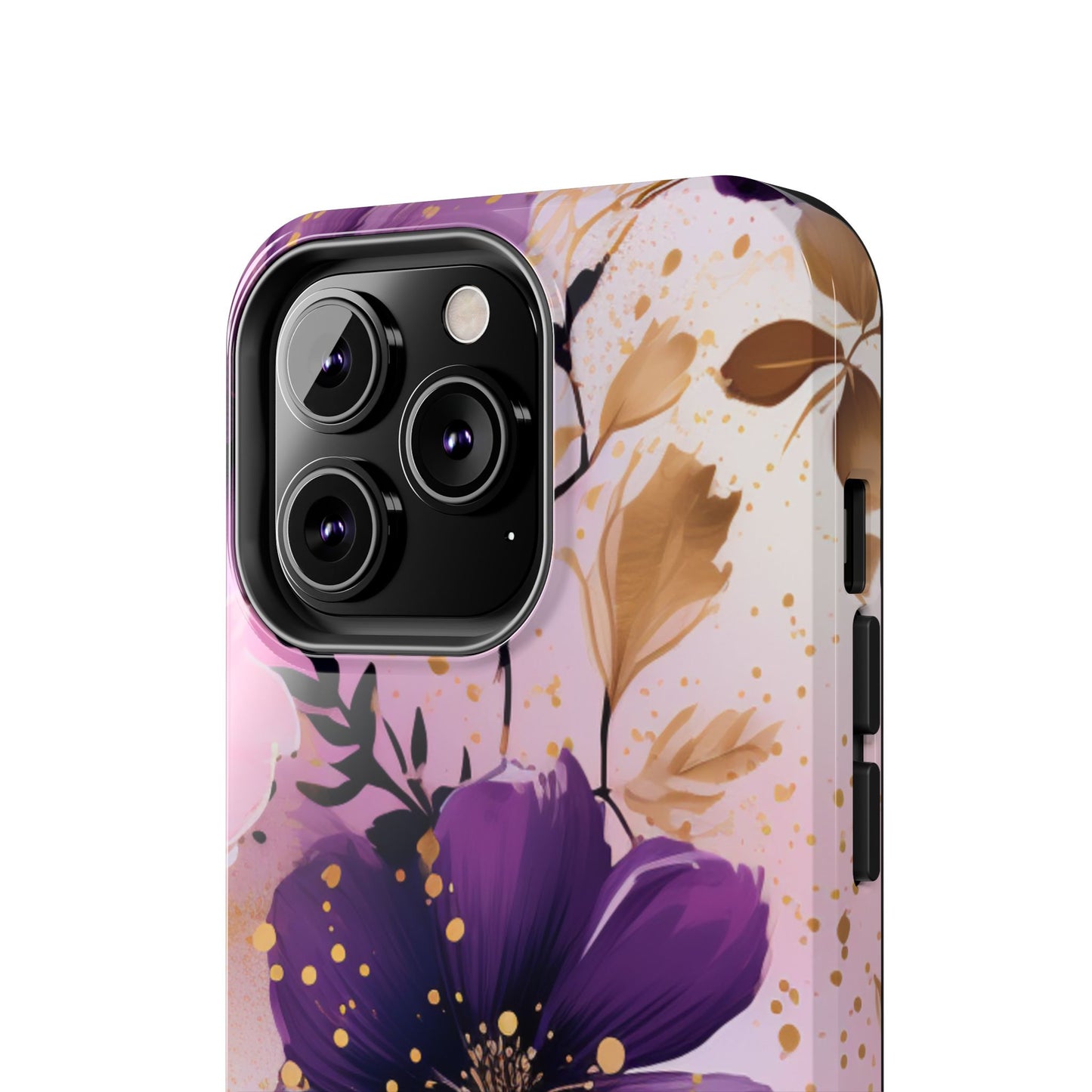 Elegant Purple & Gold Floral iPhone Case - Luxe Flower Design