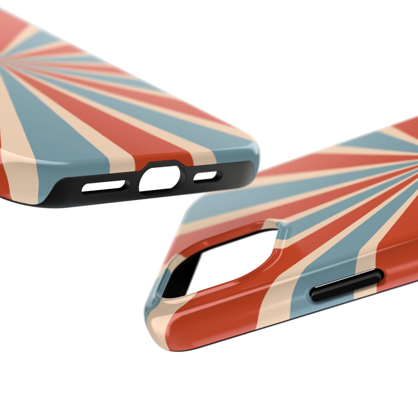 Vintage Blue & Red Sunburst iPhone Case – Bold Geometric Pattern, Shock-Resistant Cover