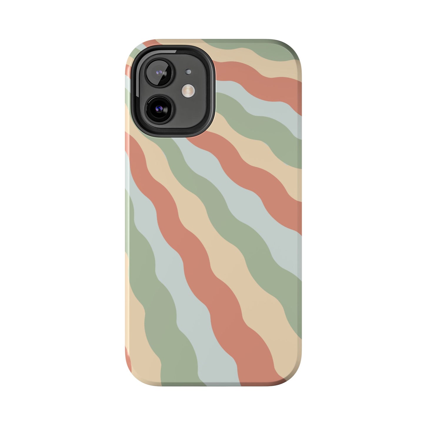 Earthy Retro Waves iPhone Case – 70s-Inspired Wavy Stripes in Soft Green, Cream, and Rust