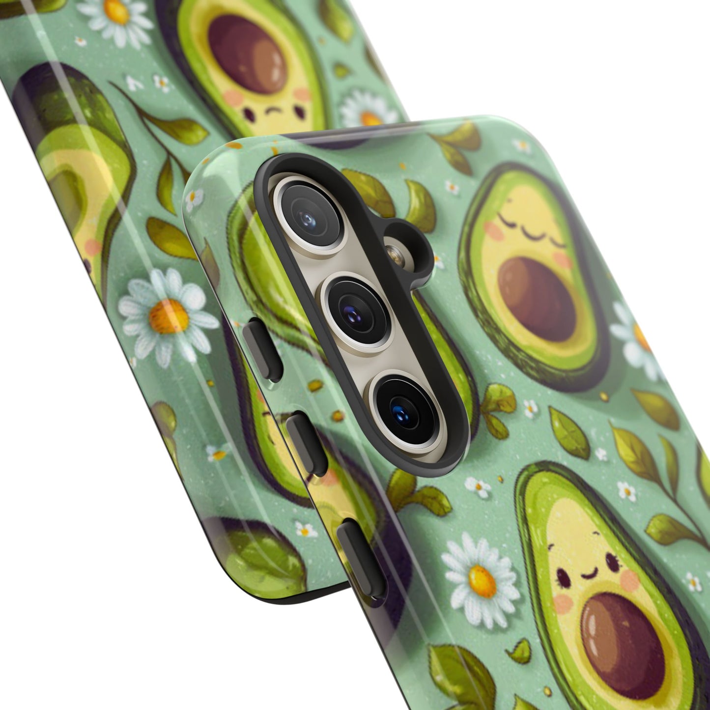 Cute Avocado Samsung Galaxy Case – Adorable Kawaii Avocados with Daisies, Shock-Resistant