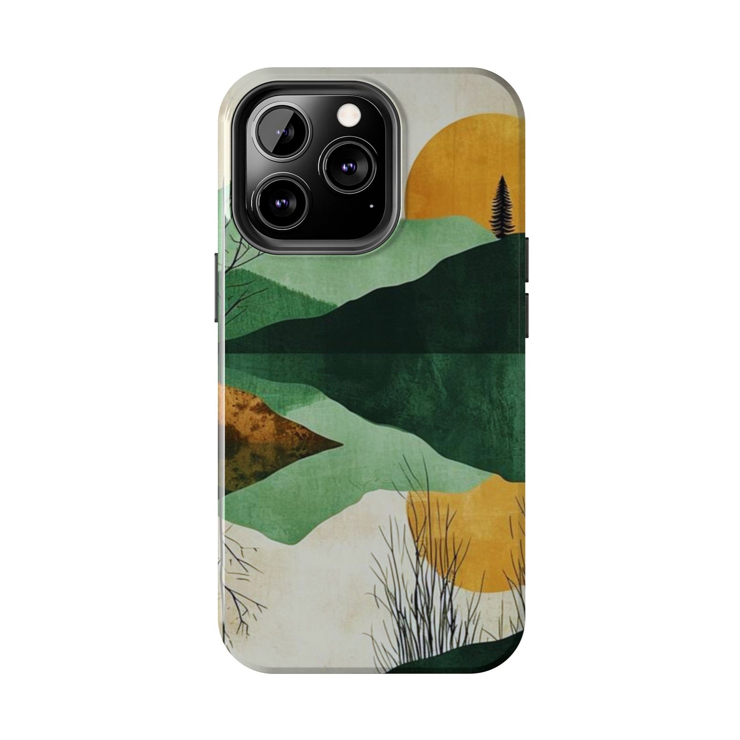 Retro Mountain Sunrise iPhone Case – Minimalist Landscape Design, Dual - Layer Protection - BOGO Cases