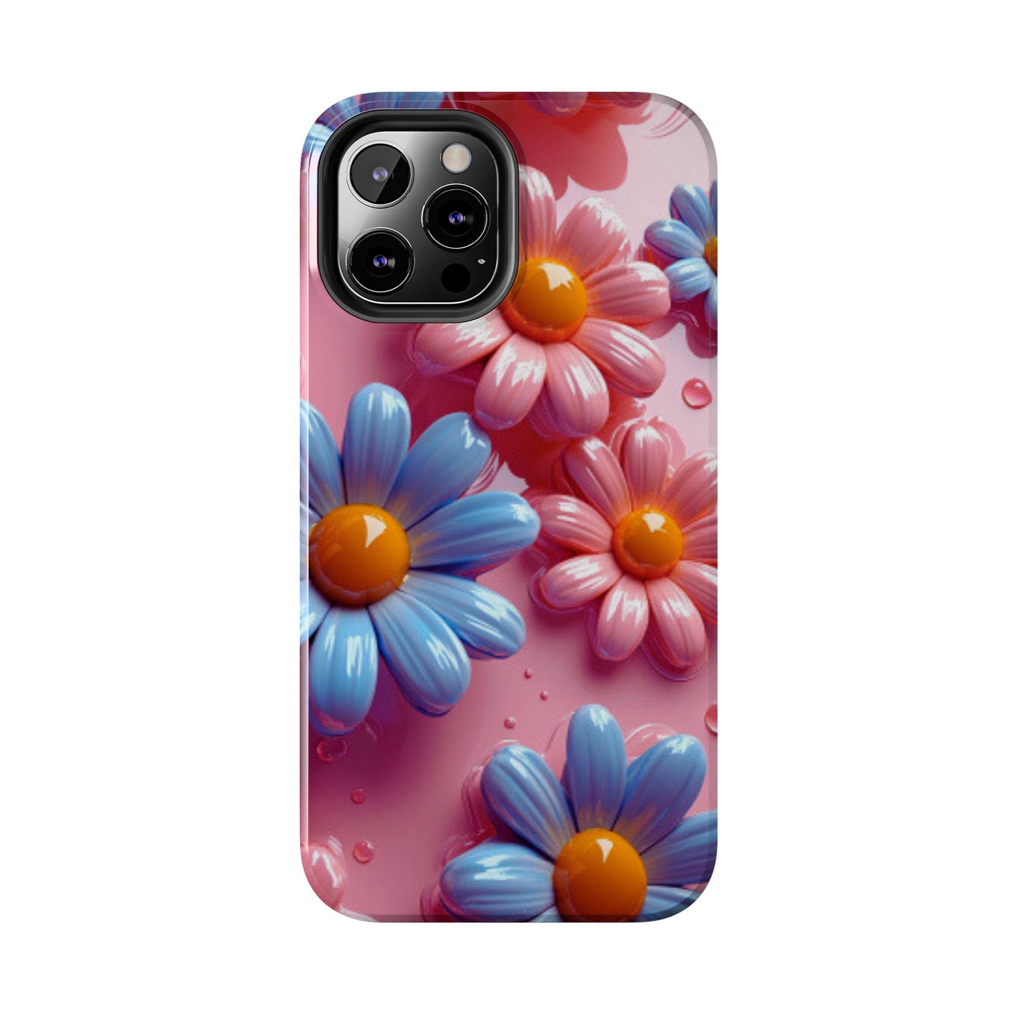 Pastel Daisy 3D iPhone Case – Glossy Pink and Blue Floral Design, Full Protection - BOGO Cases