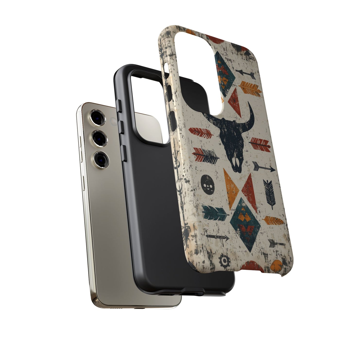 Tribal Bull Skull & Arrows Tough Samsung Galaxy Case – Rustic Western Design, Dual-Layer Protection