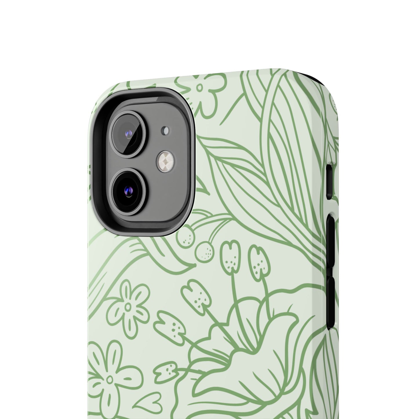 Sage Green Floral Line Art Tough iPhone Case – Minimalist Botanical Design with Dual-Layer Protection