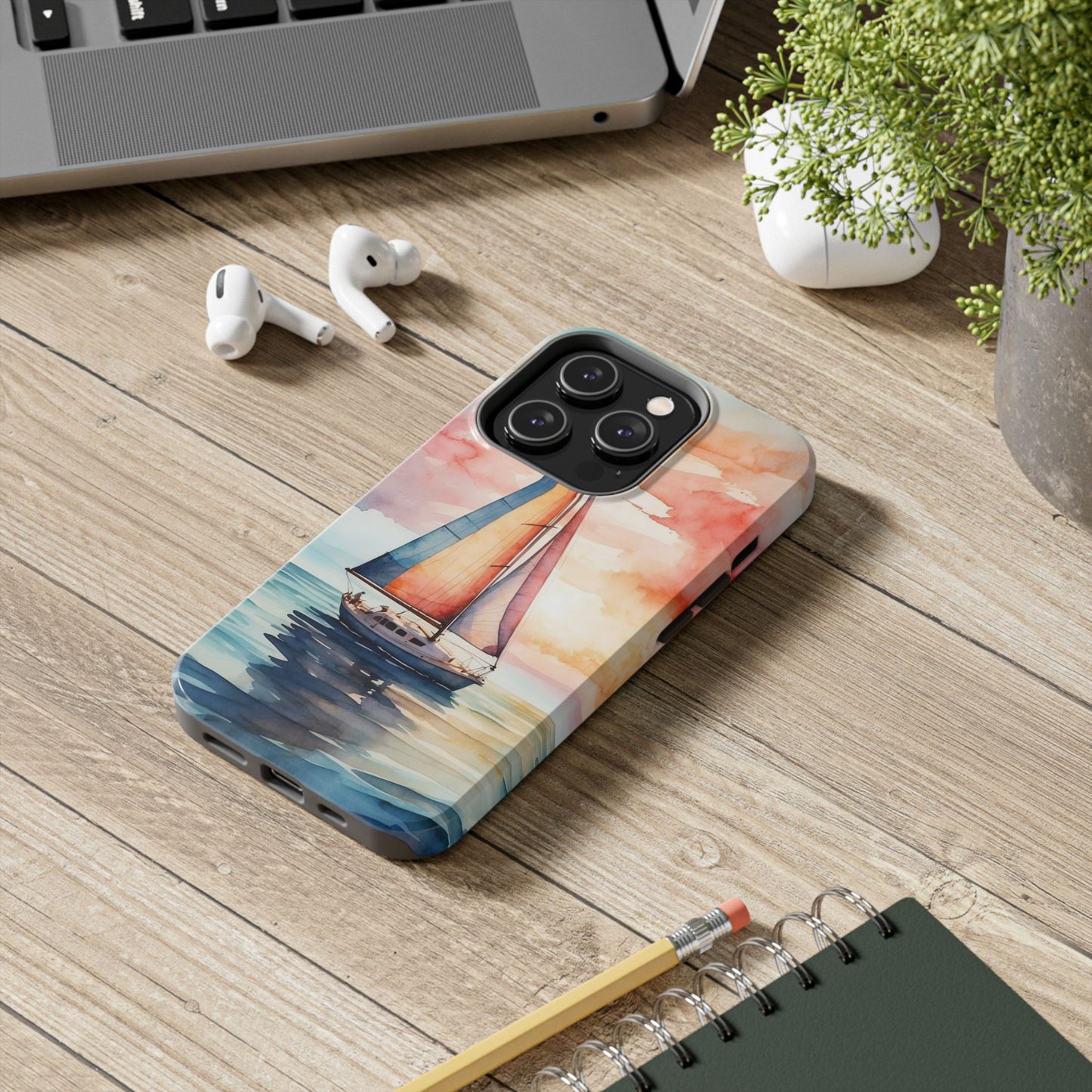 Sailboat Sunset iPhone Case – Vibrant Watercolor Design