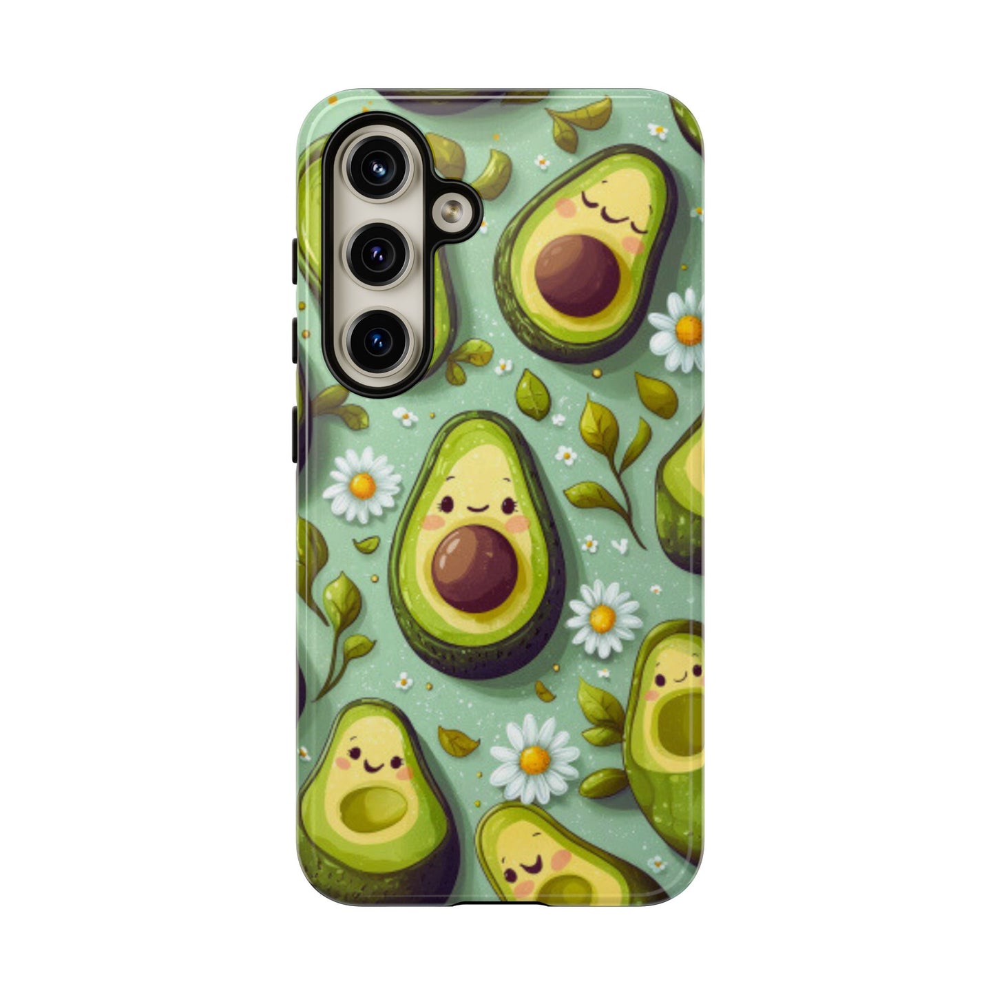 Cute Avocado Samsung Galaxy Case – Adorable Kawaii Avocados with Daisies, Shock-Resistant