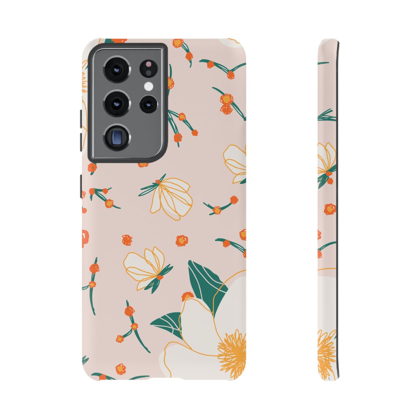 Elegant Magnolia Blossom Tough Samsung Galaxy Case – Soft Blush Background, Shock-Resistant Design