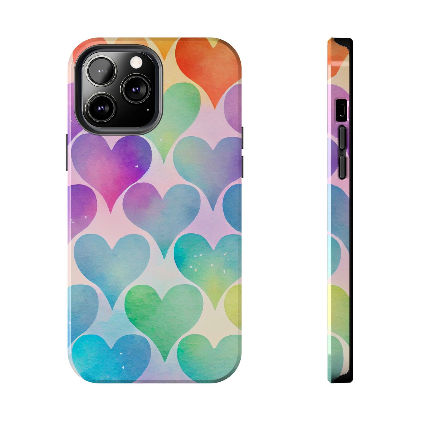 Rainbow Hearts Watercolor iPhone Case – Slim Design, Glossy Finish