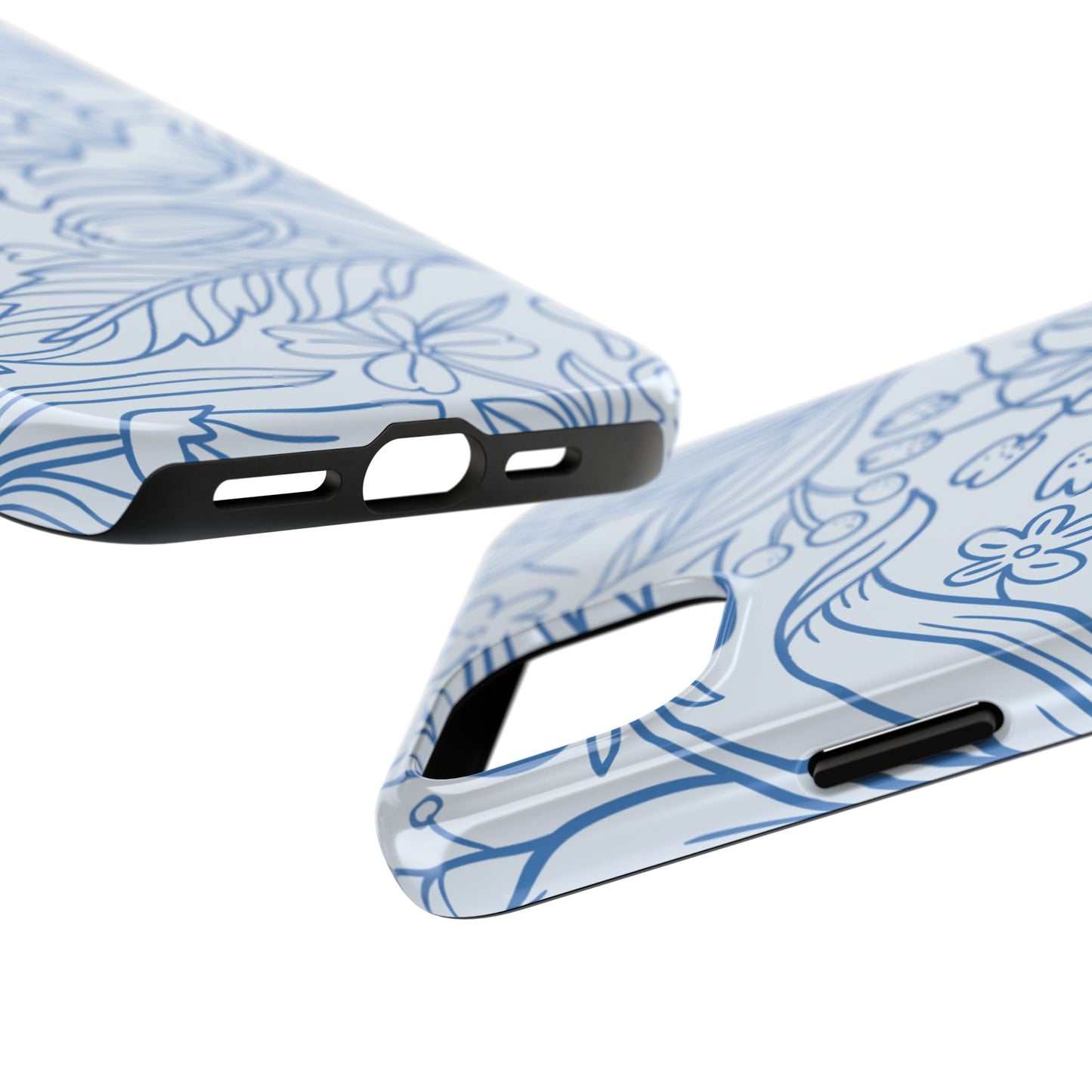 Dusty Blue Floral Line Art Tough iPhone Case – Minimalist Botanical Design with Dual-Layer Protection