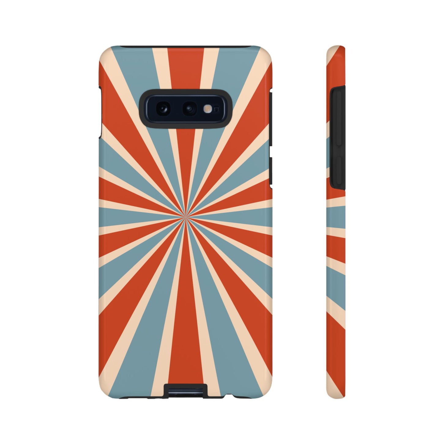 Vintage Blue & Red Sunburst Samsung Galaxy Case – Bold Geometric Pattern, Shock-Resistant Cover