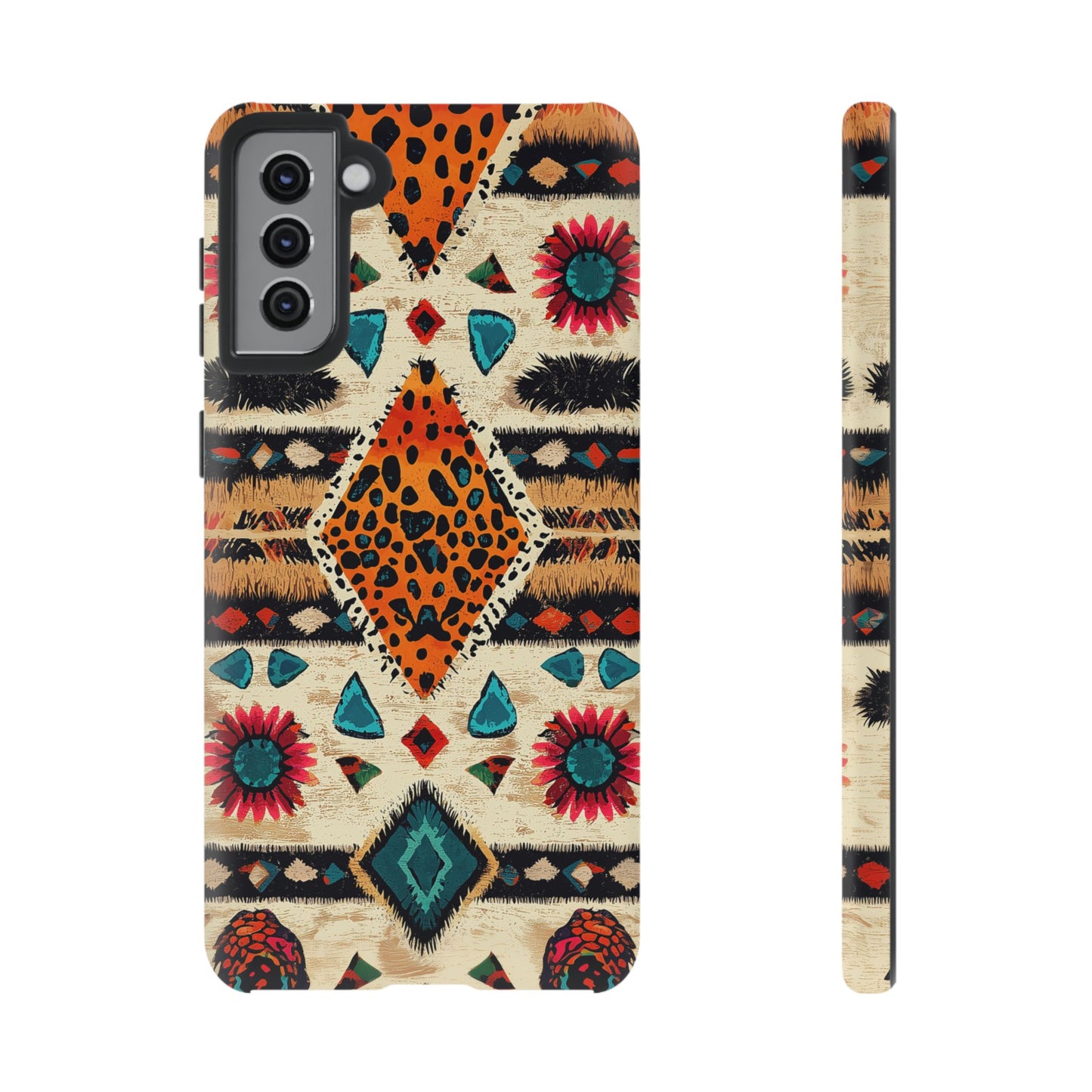 Wild Boho Leopard Print & Floral Tough Samsung Galaxy  Case – Eclectic Tribal Design, Dual-Layer Protection
