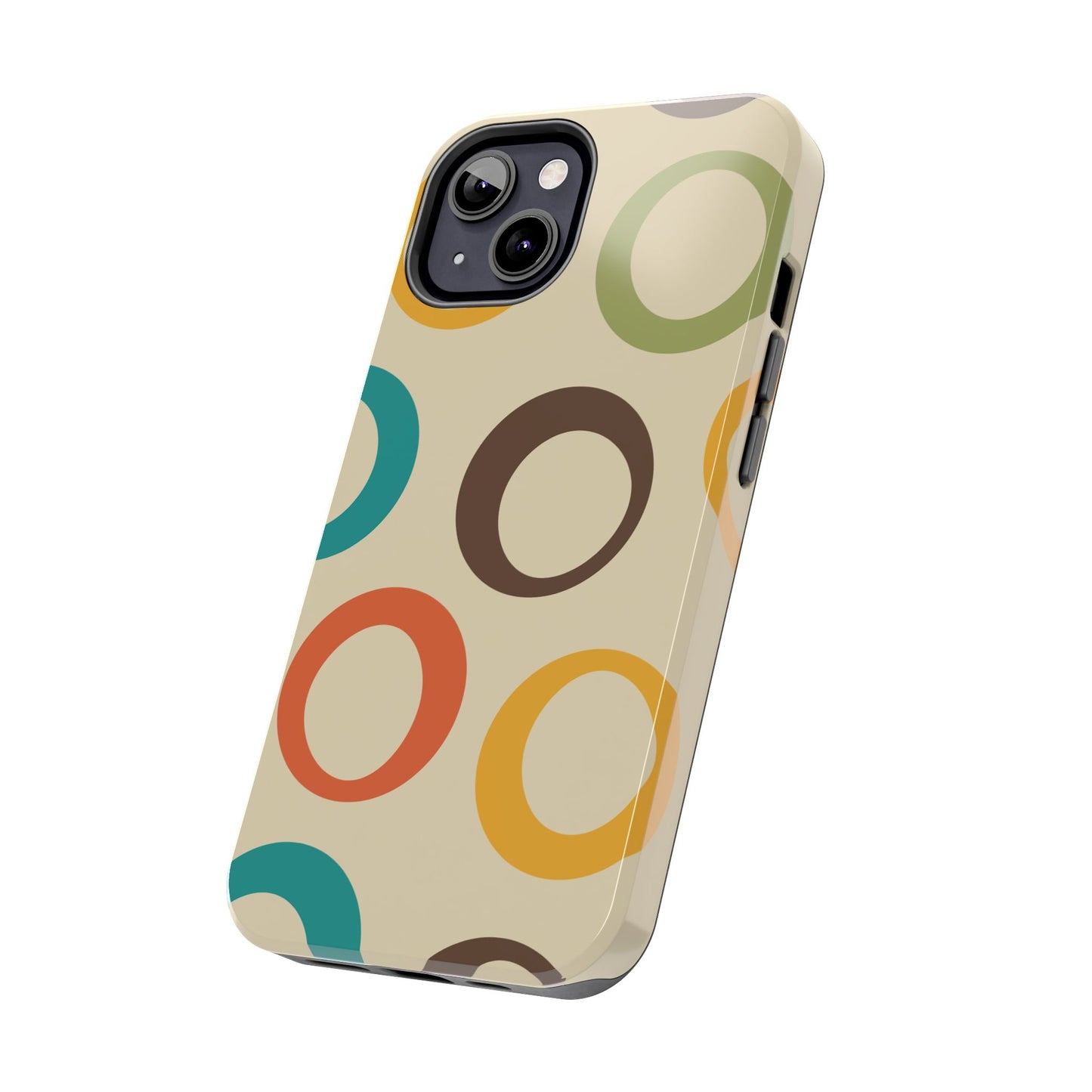 Retro Colorful Rings iPhone Case – Shockproof, Matte Finish, Dual-Layer Protection