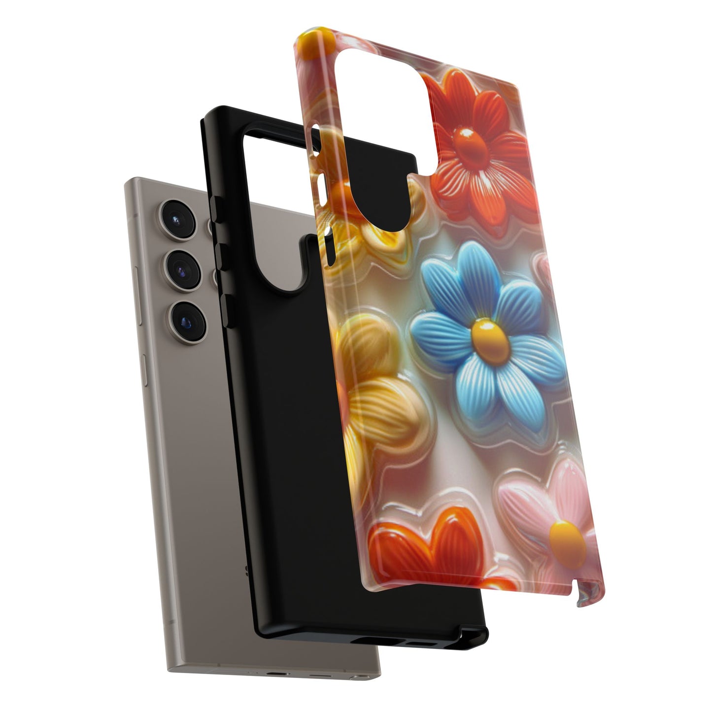 Glossy Retro Flower Samsung Galaxy Case – Colorful 3D Floral Design, Durable Protection