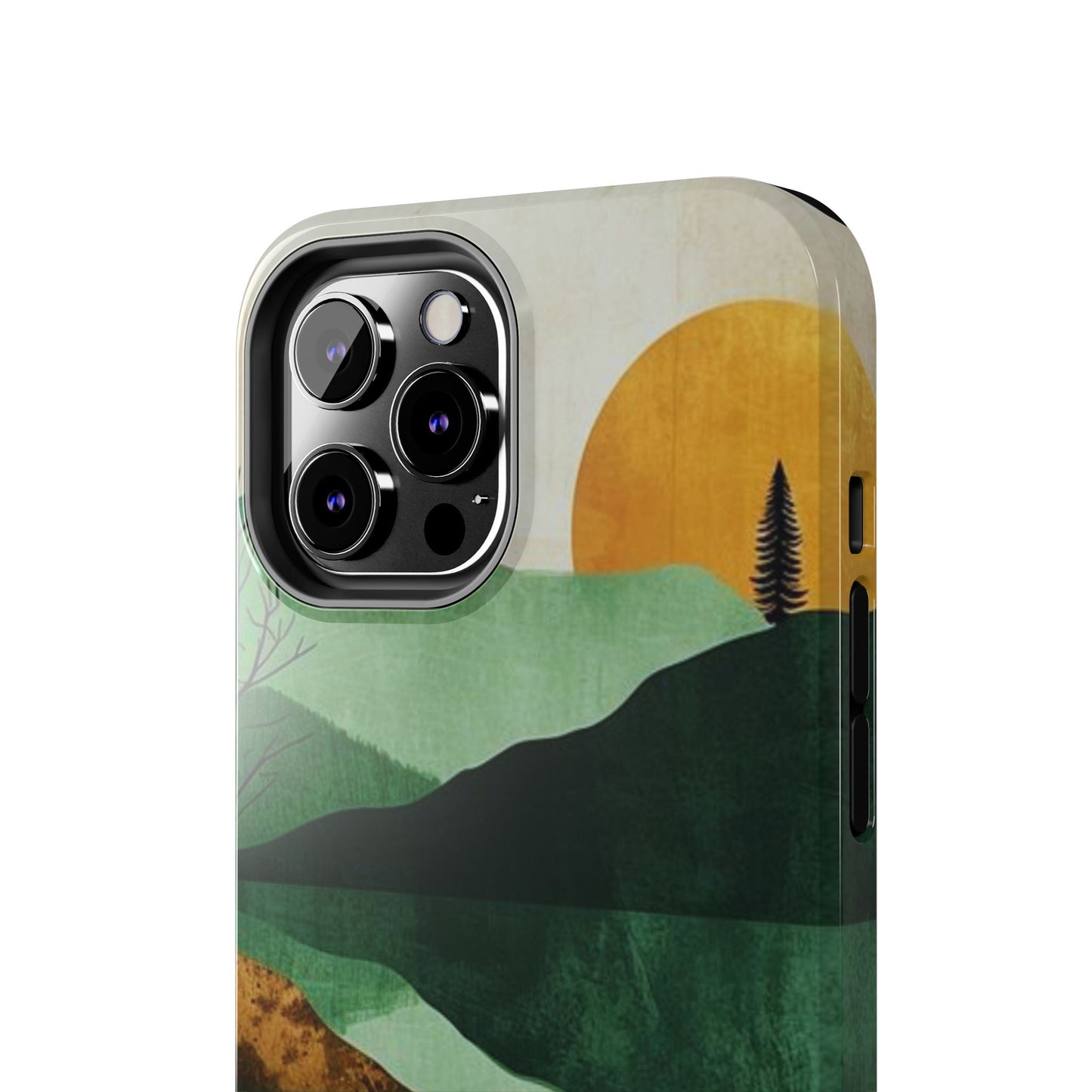 Retro Mountain Sunrise iPhone Case – Minimalist Landscape Design, Dual - Layer Protection - BOGO Cases