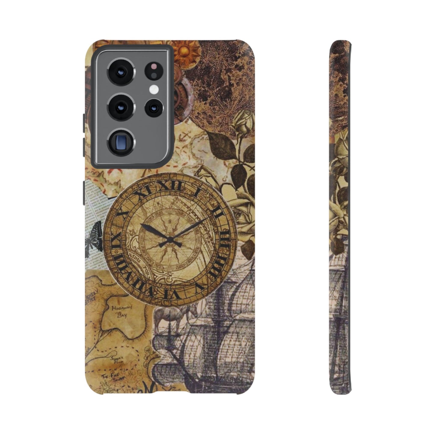 Steampunk Vintage Adventure Samsung Galaxy Case – Dual-Layer Protection with Antique Map and Clock Design