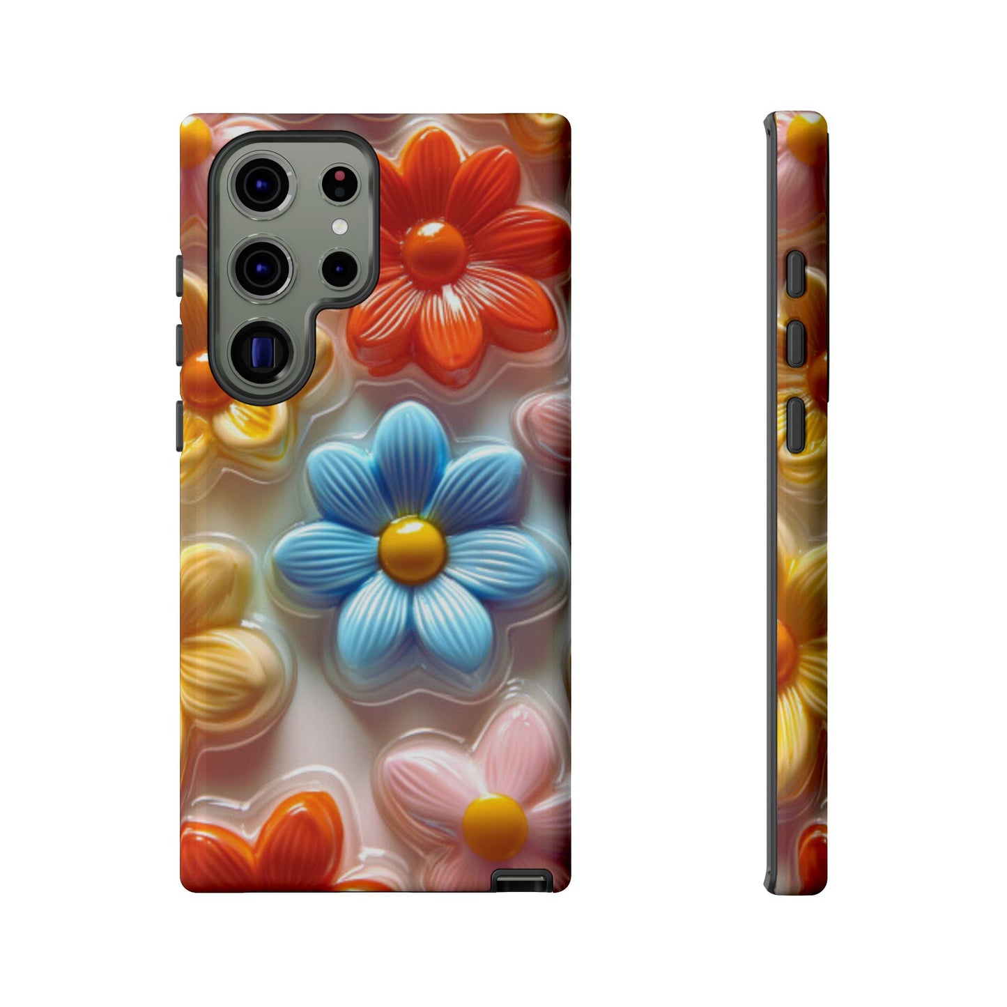 Glossy Retro Flower Samsung Galaxy Case – Colorful 3D Floral Design, Durable Protection