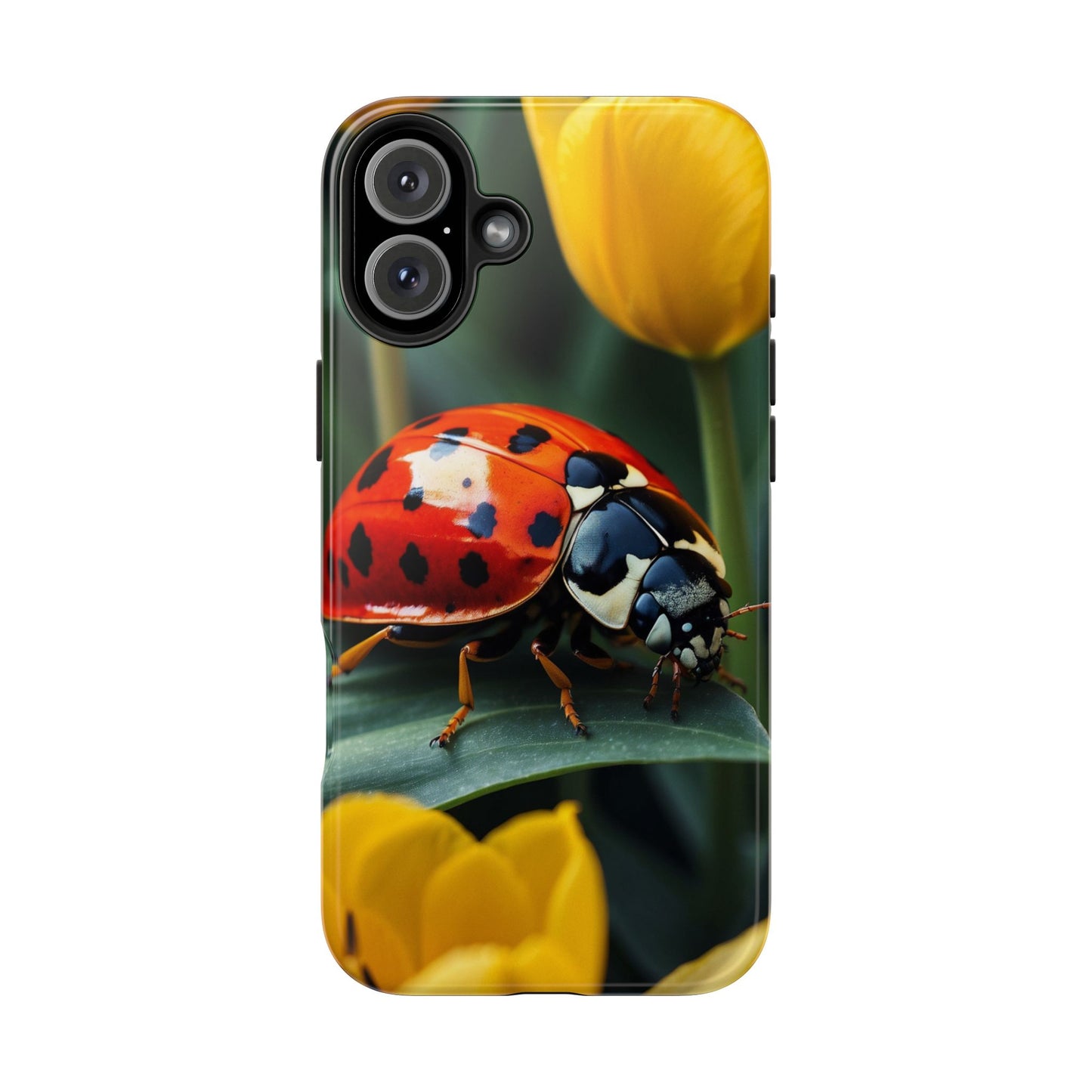 iPhone Case: Vibrant Ladybug Amidst a Lush Yellow Flower Garden