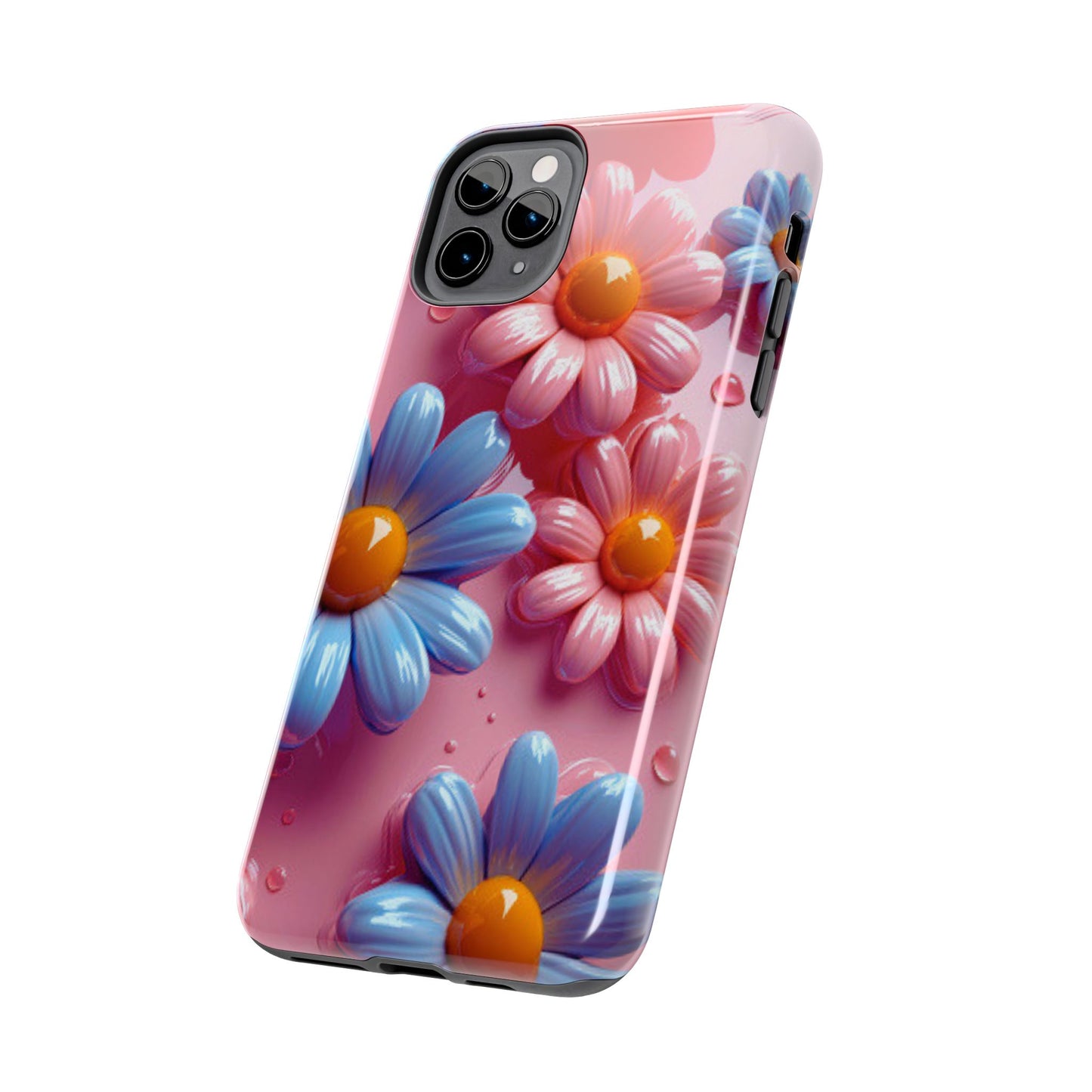 Pastel Daisy 3D iPhone Case – Glossy Pink and Blue Floral Design, Full Protection - BOGO Cases