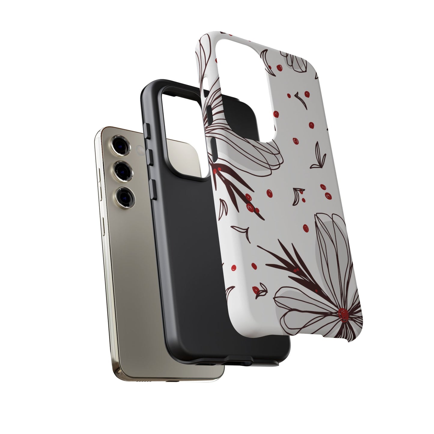 Minimalist Line Art Floral Tough Samsung Galaxy  Case – Bold Red and Black Design, Shockproof Protection
